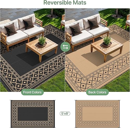 Miniatura 4 de GENIMO Alfombra de exterior impermeable de 5 x 8 pies para patio, alfombra de paja de plástico reversible para exteriores, alfombras de camping para