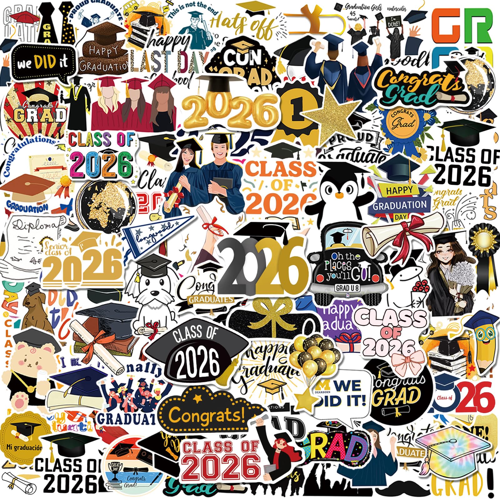 100 Pcs Graduation Stickers 2026, College Stickers, Class of 2026 Stickers for Graduation Decorations, Graduation Party Decorations 2026, Waterproof Vinyl Stickers for Water Bottle, Laptop, Skateboard