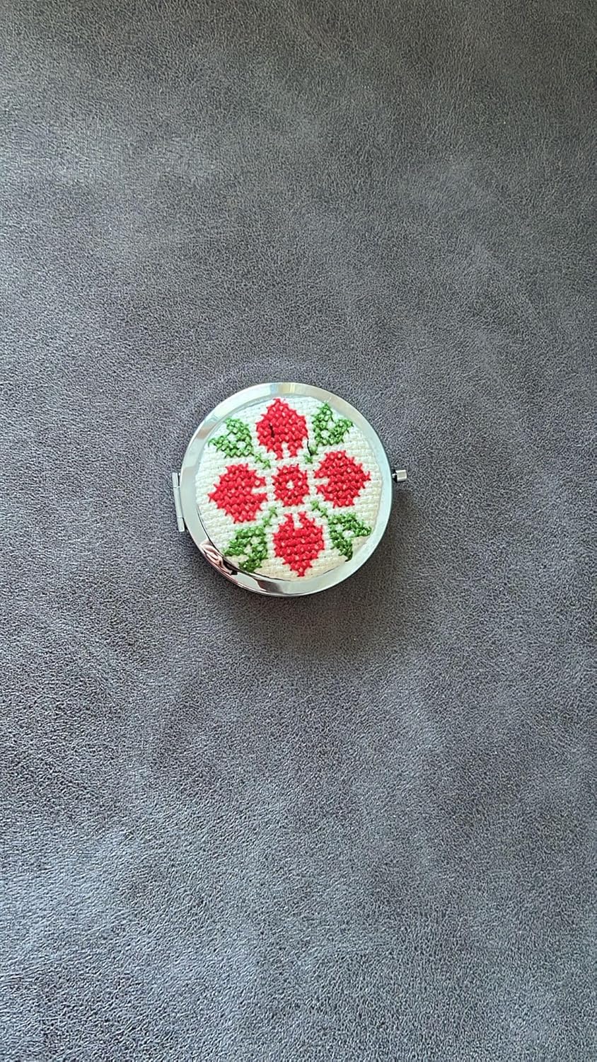 Palestinian Tatreez Embroidered Compact Mirrors Cross Stitch Design (Color 4)