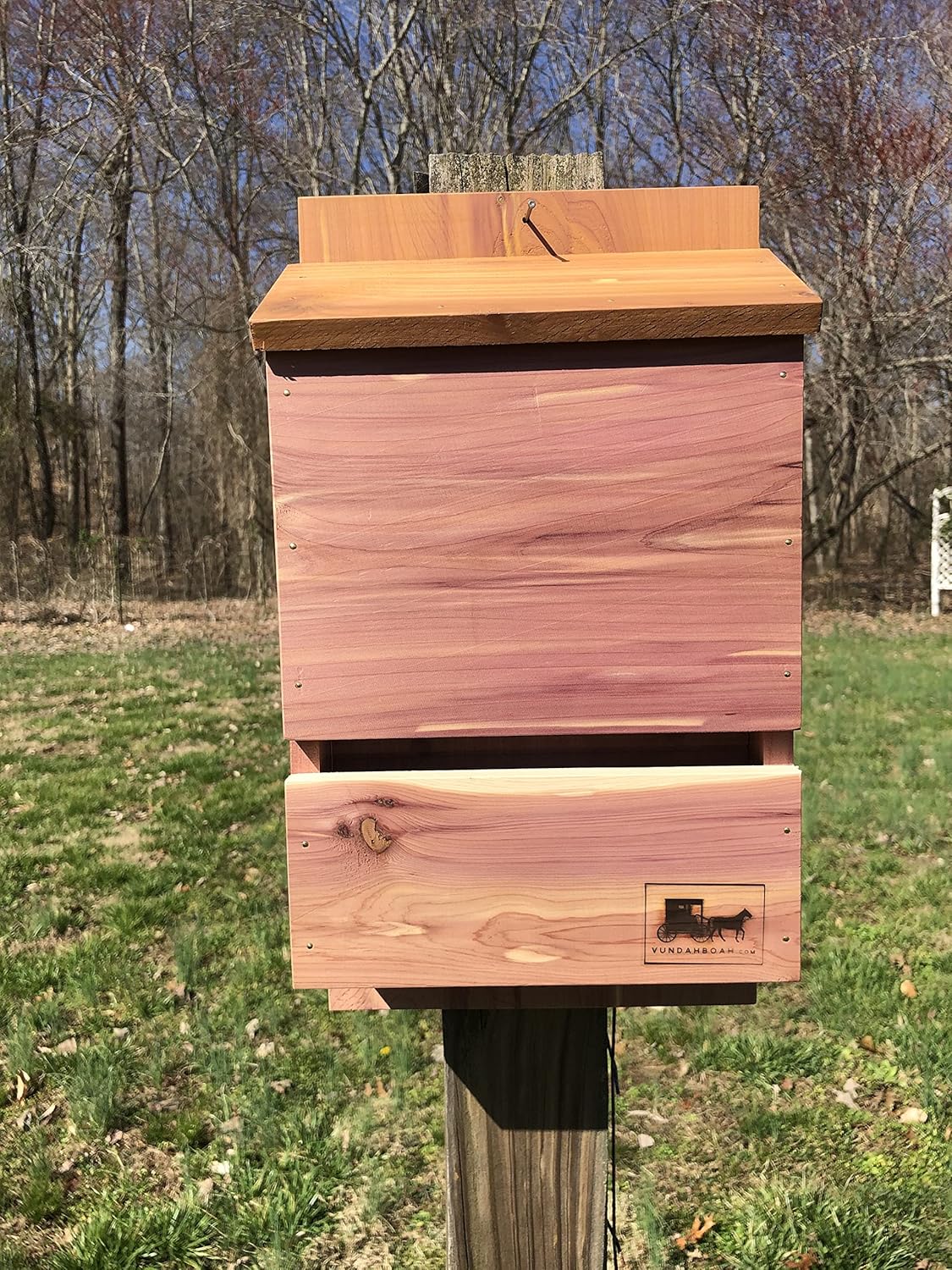 Outdoor Bat Box Shelter with Large Double Chamber - Handmade in USA- Solid Cedar Wood