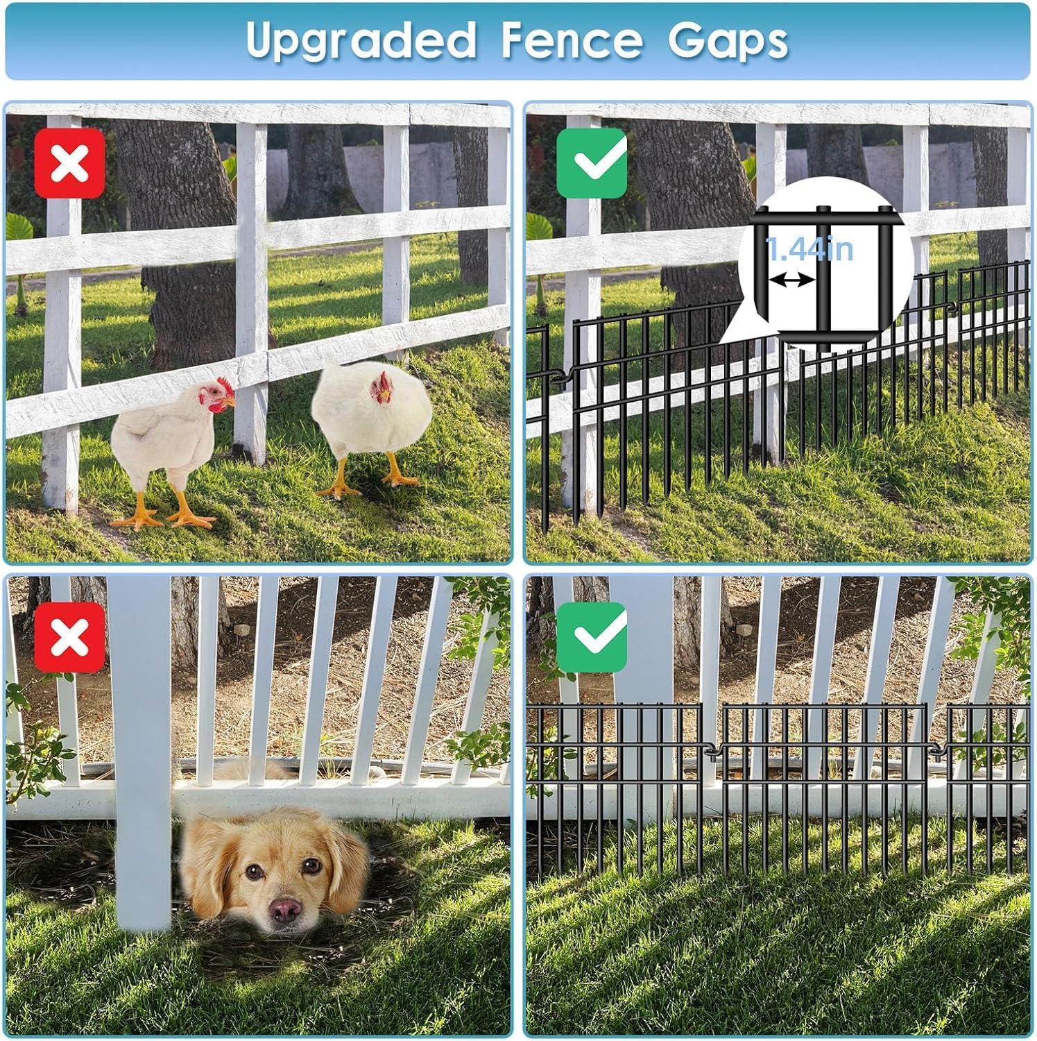 42.5ft (L) X 13in (H) Garden Animal Barrier Fence, 30 Pack No Dig Dog Fence Border, 1.44in Gap Decorative Fences, Rustproof Metal Wire Garden Border Fence for Dog, Rabbits Ground Stakes