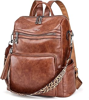 OPAGELeather Backpack Purse for Women Fashion Tassel Ladies Shoulder Bags Designer Large Backpack Travel Bag