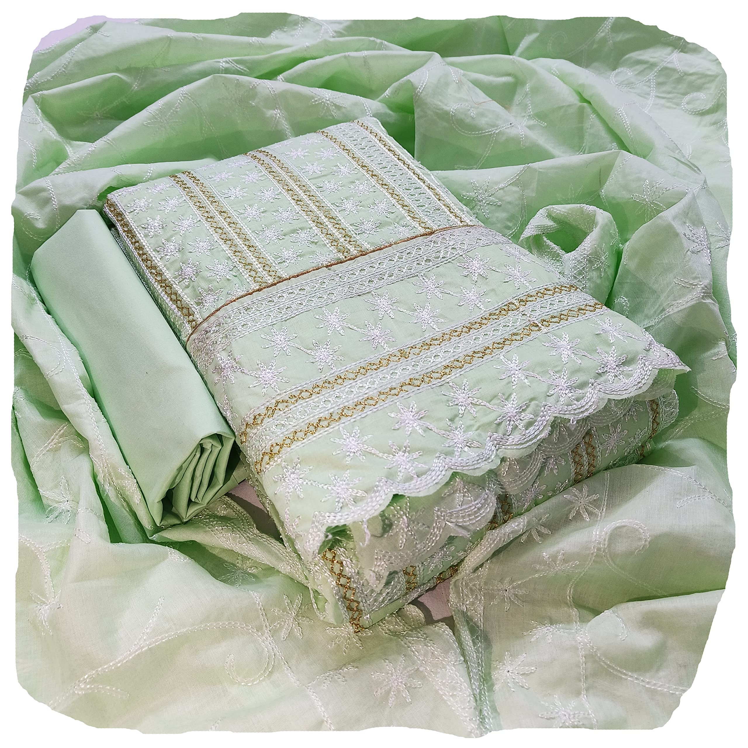 Women's Cotton Unstitched Salwar Suit Dress Material With Cotton Dupatta(Free Size)