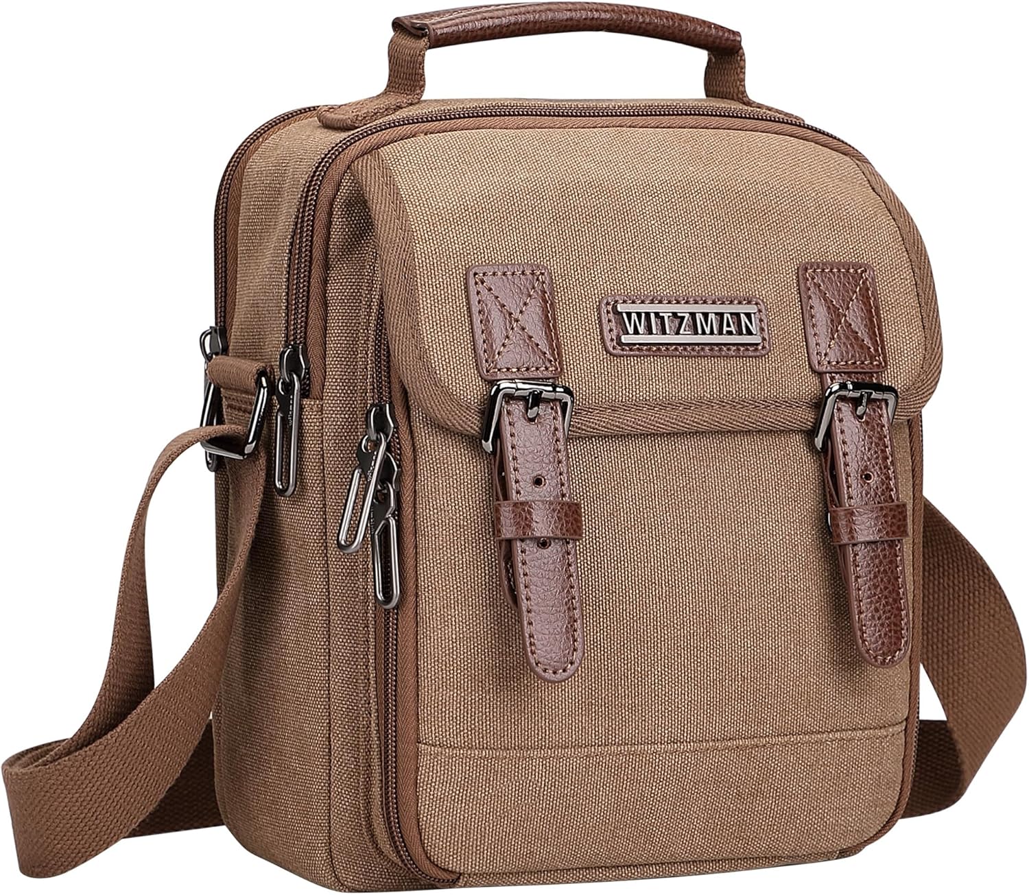 WITZMAN Crossbody Bag for Men Small Canvas Vintage Messenger Bag Man Purse Satchel Shoulder Bags for Work Travel