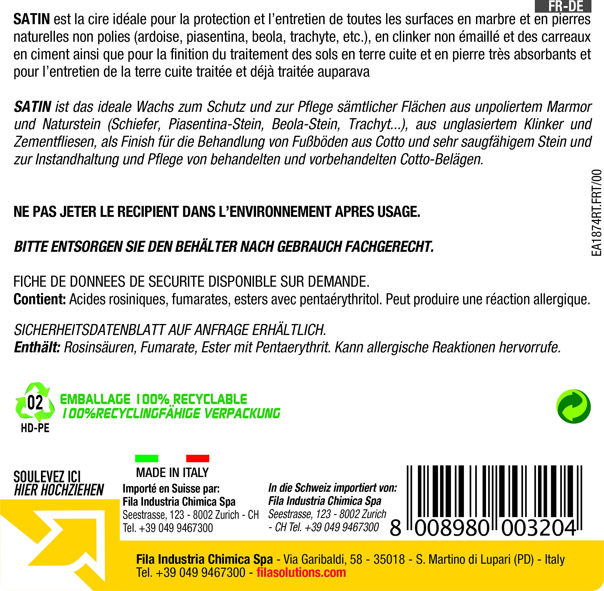 FILA Surface Care Solutions Cera de protección de efecto satinado para piedras naturales pulidas (caliza, pizarra, etc.), gres rojos, Clinker no esmaltados y diferentes tipos de terracota
