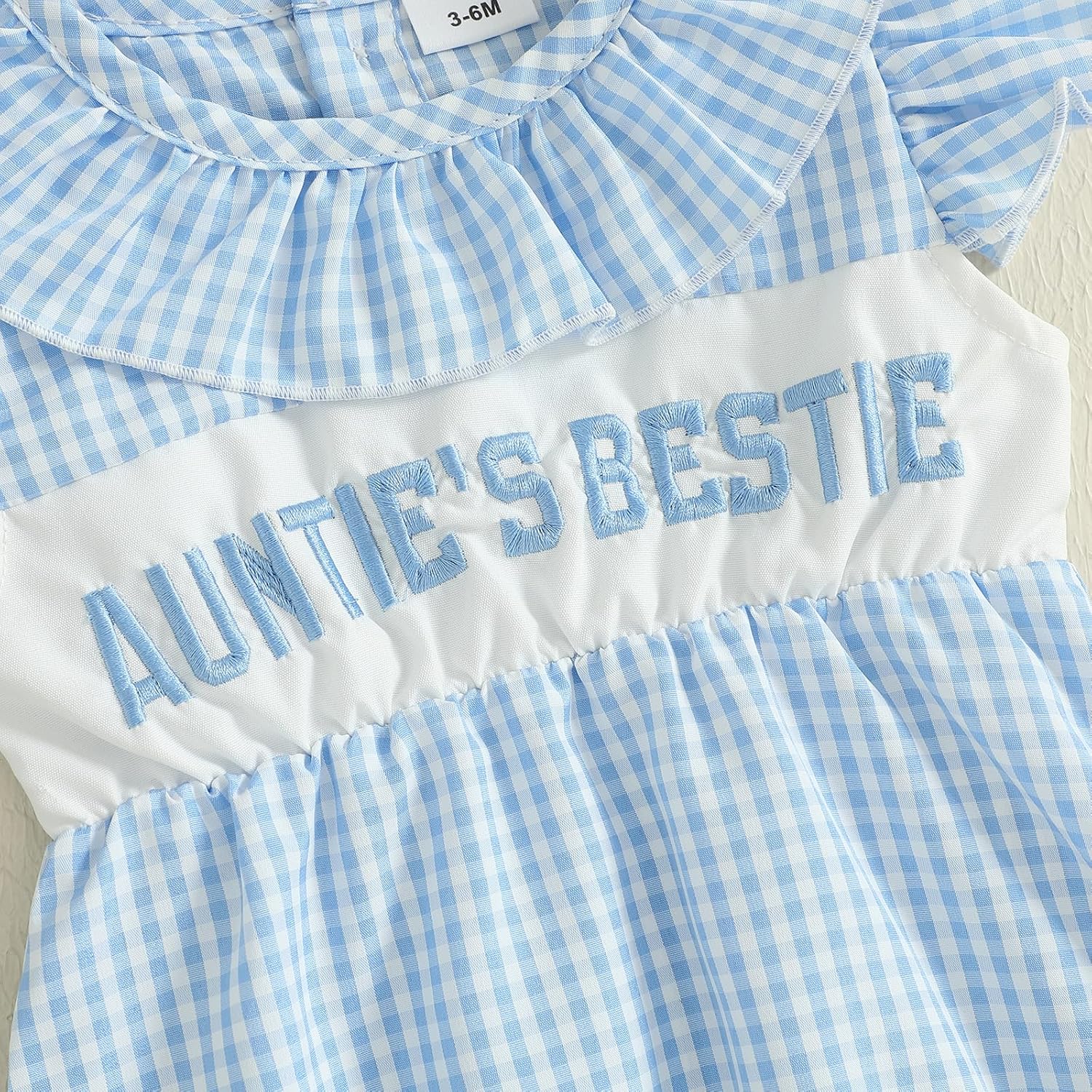 Aunties Bestie Baby Girl Clothes Aunt Saying Letter Embroidery Smocked Bubble Romper One-piece Ruffle Plaid Bodysuit - Image 7