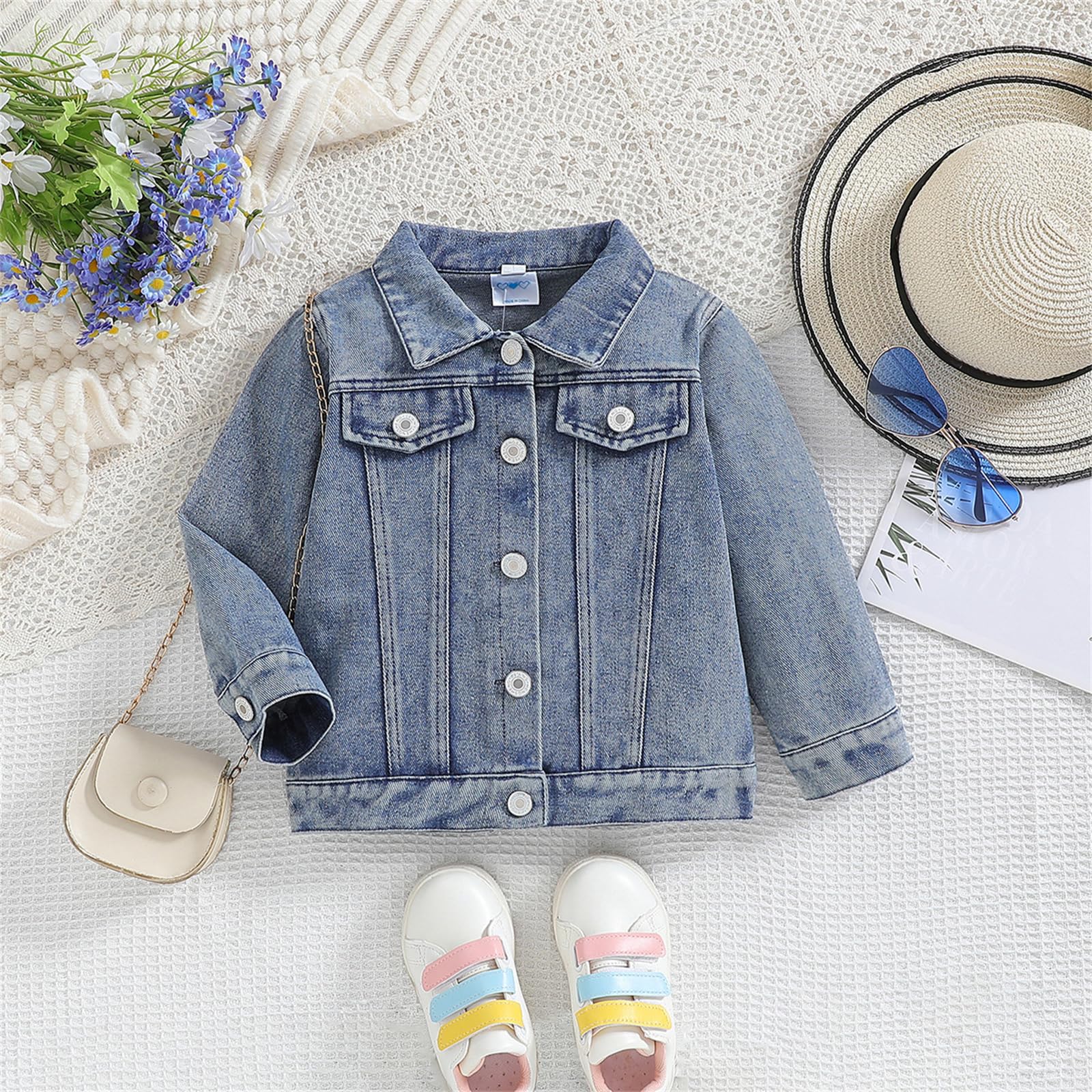 HYYSXBW Toddler Baby Girl Jacket Lil Big Sister Letter Embroidery Jean Long Sleeve Cardigan Button Denim Coat