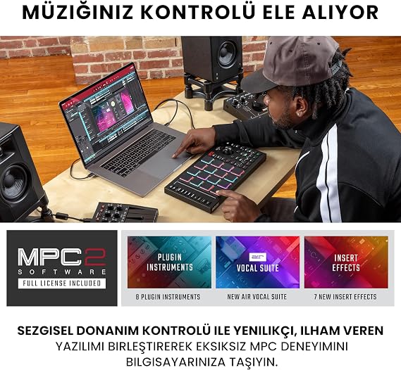 Akai Professional MPC Studio - Including USB MIDI Controller and Drum Machine, MPC Pads, Beat Maker LCD Screen, Assignable Touch Strip, 16 Speed Sensitive RGB Pad, MPC Software