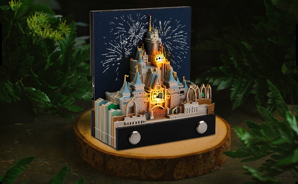Calendrier 3D 2026 à Effeuiller Avec LED - Sculpture Papier Château Magique - Bloc-notes Inclus - Décoration Bureau DIY - Cadeau Original