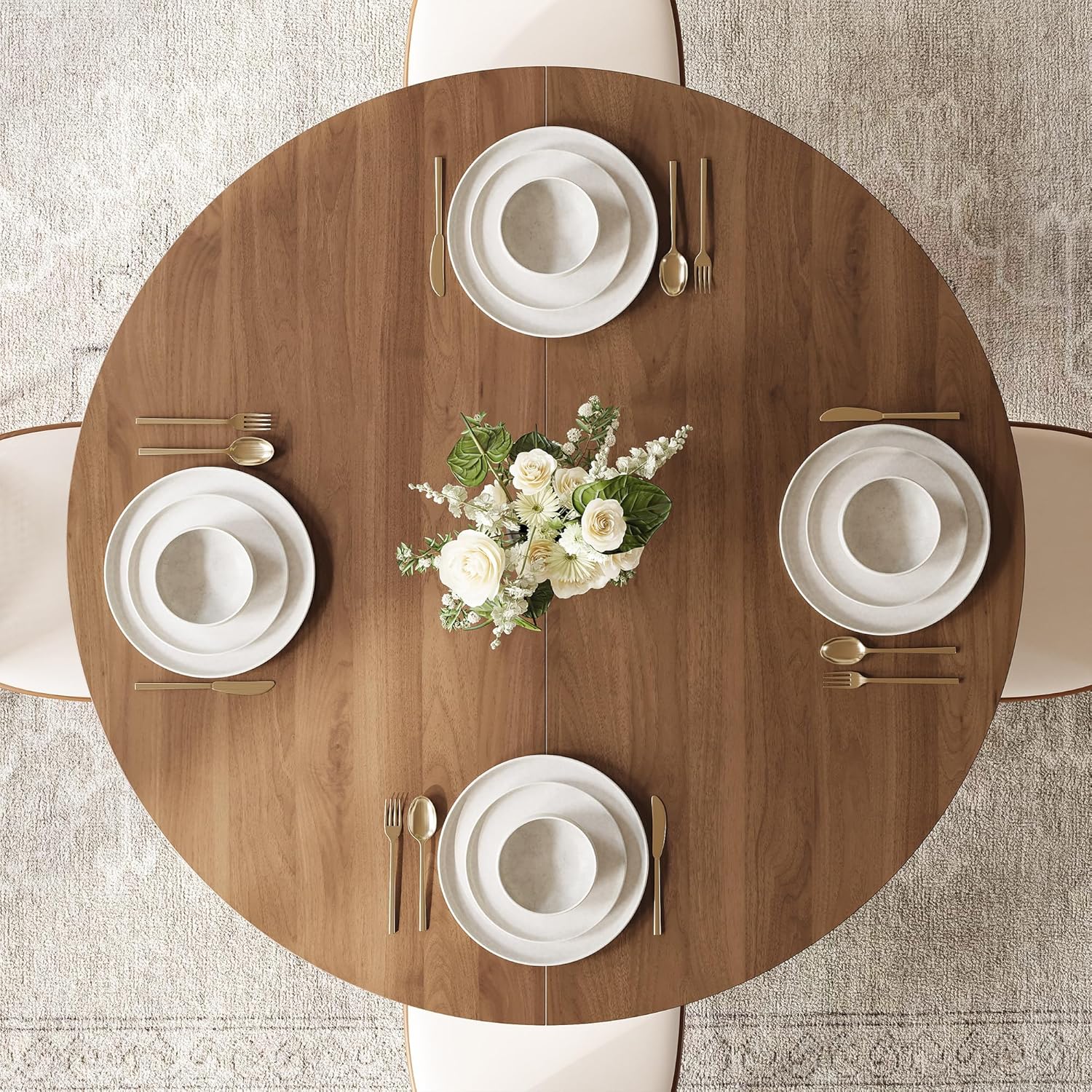 Extendable Round Dining Table for 4-8, 43.3" to 59" Oval Kitchen Table with Removable Leaves, Modern Farmhouse Round Table with Storage Shelf, Space Saving Dining Room Table (Walnut)