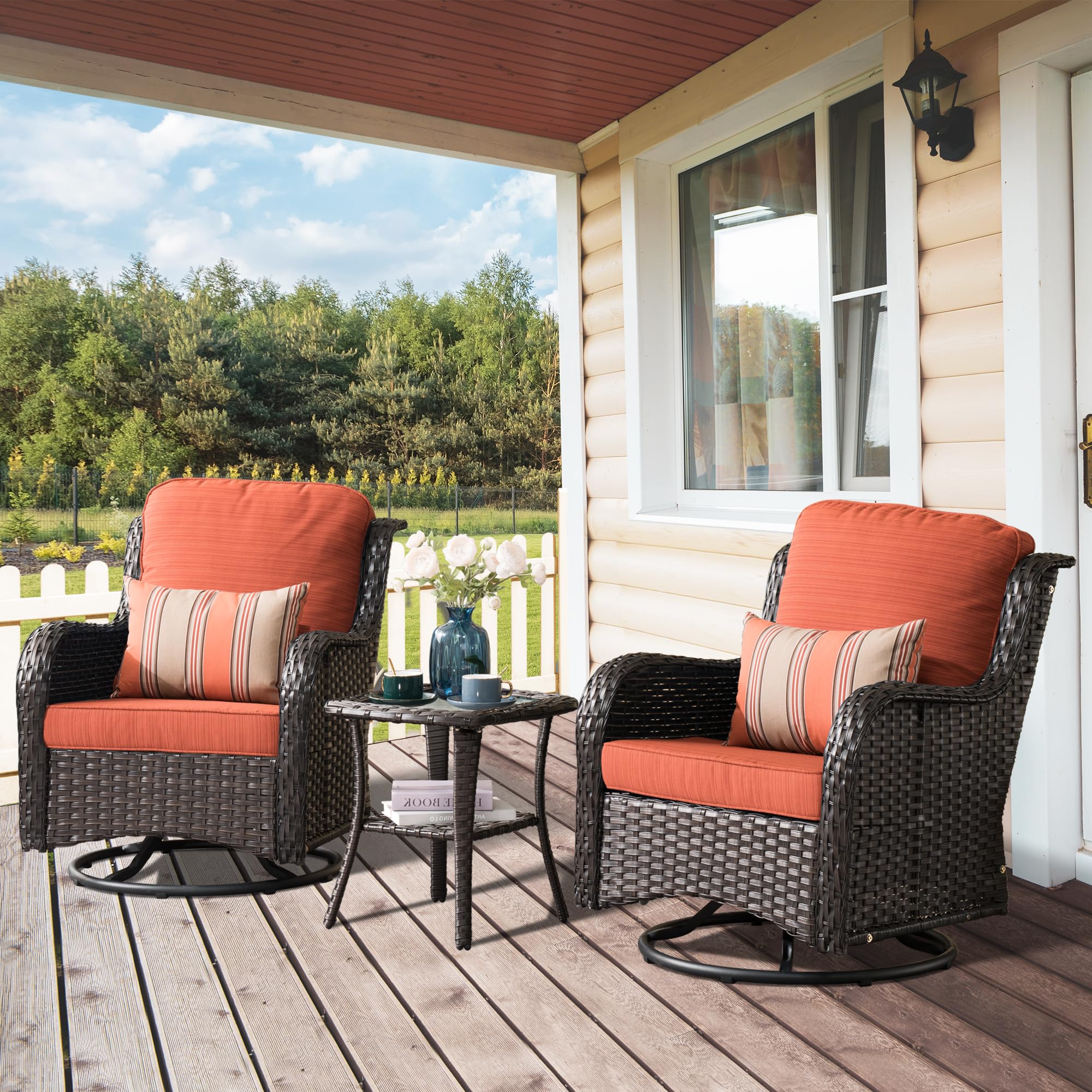 ALTRIGUS Patio Swivel Rocking Chair Set of 2 with Coffee Table, Outdoor Wicker Rocker Chairs with Weather Resistant Rattan, Comfy Deep Seat Glider