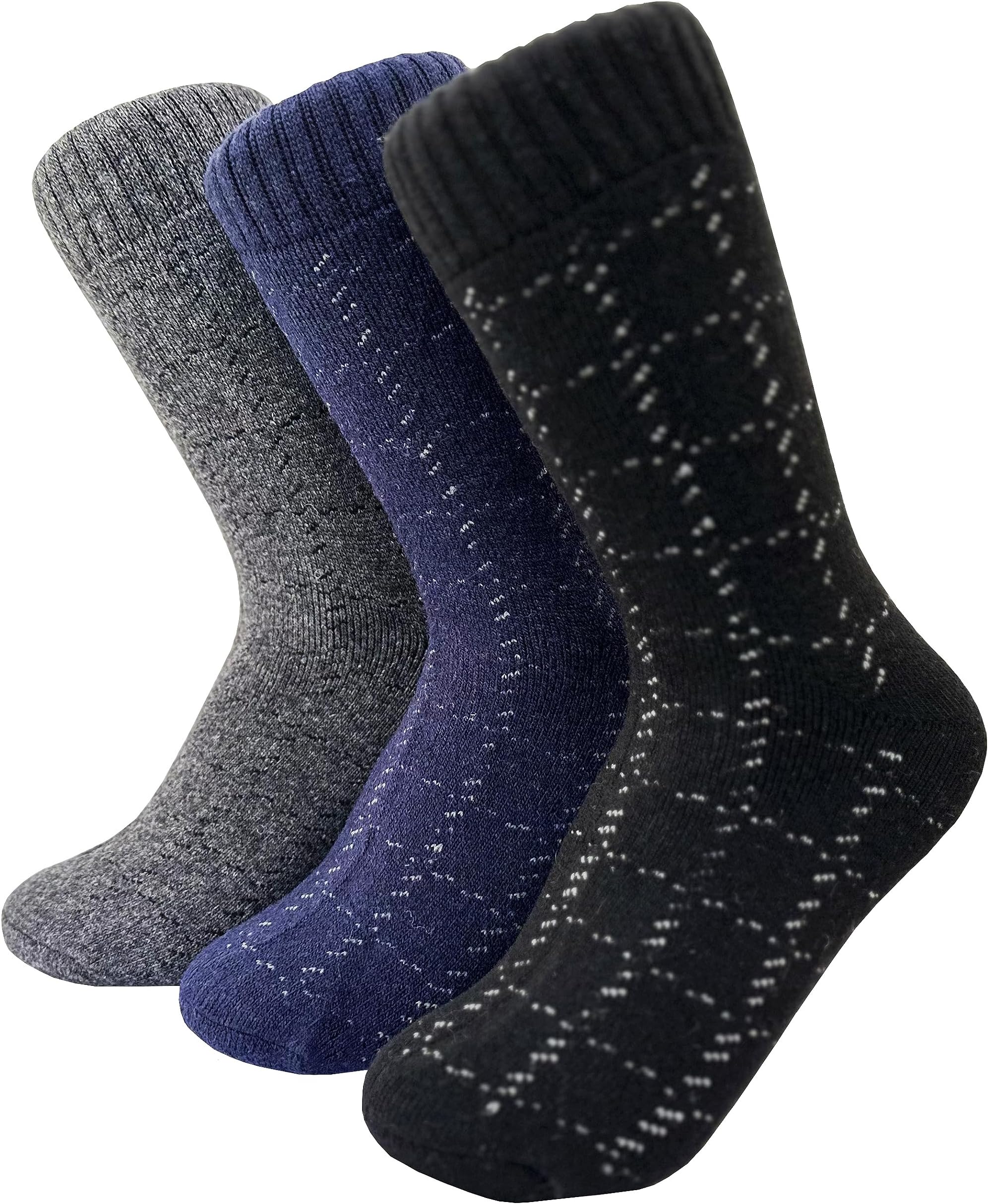 3 Pair Thick Men Soft & Woolen Cozy Knitted Winter Wear Warm Stretchy Elastic Socks (Without Thumb) for Boys Gents Man Male