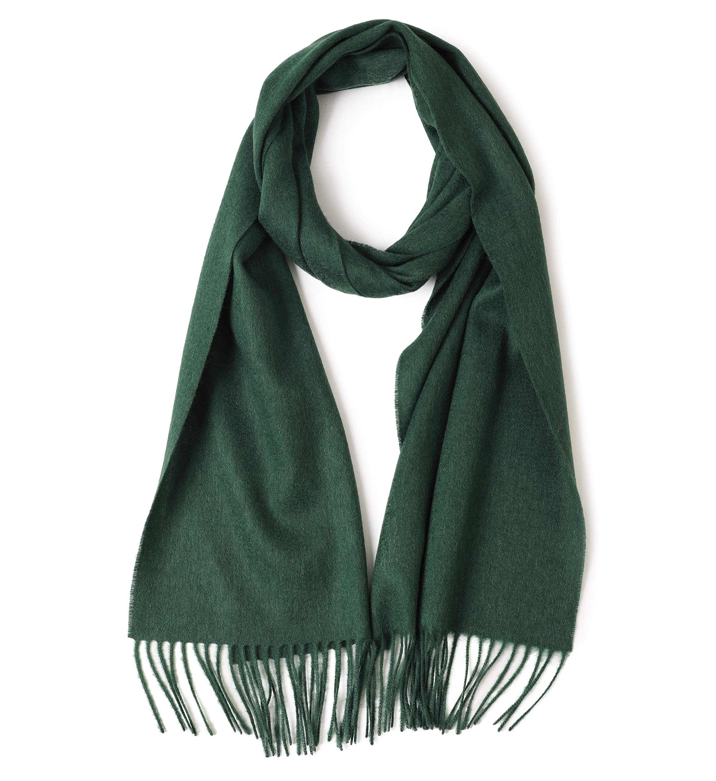 Prettystern long and soft wool scarf with fringes for autumn winter men and women - dark green