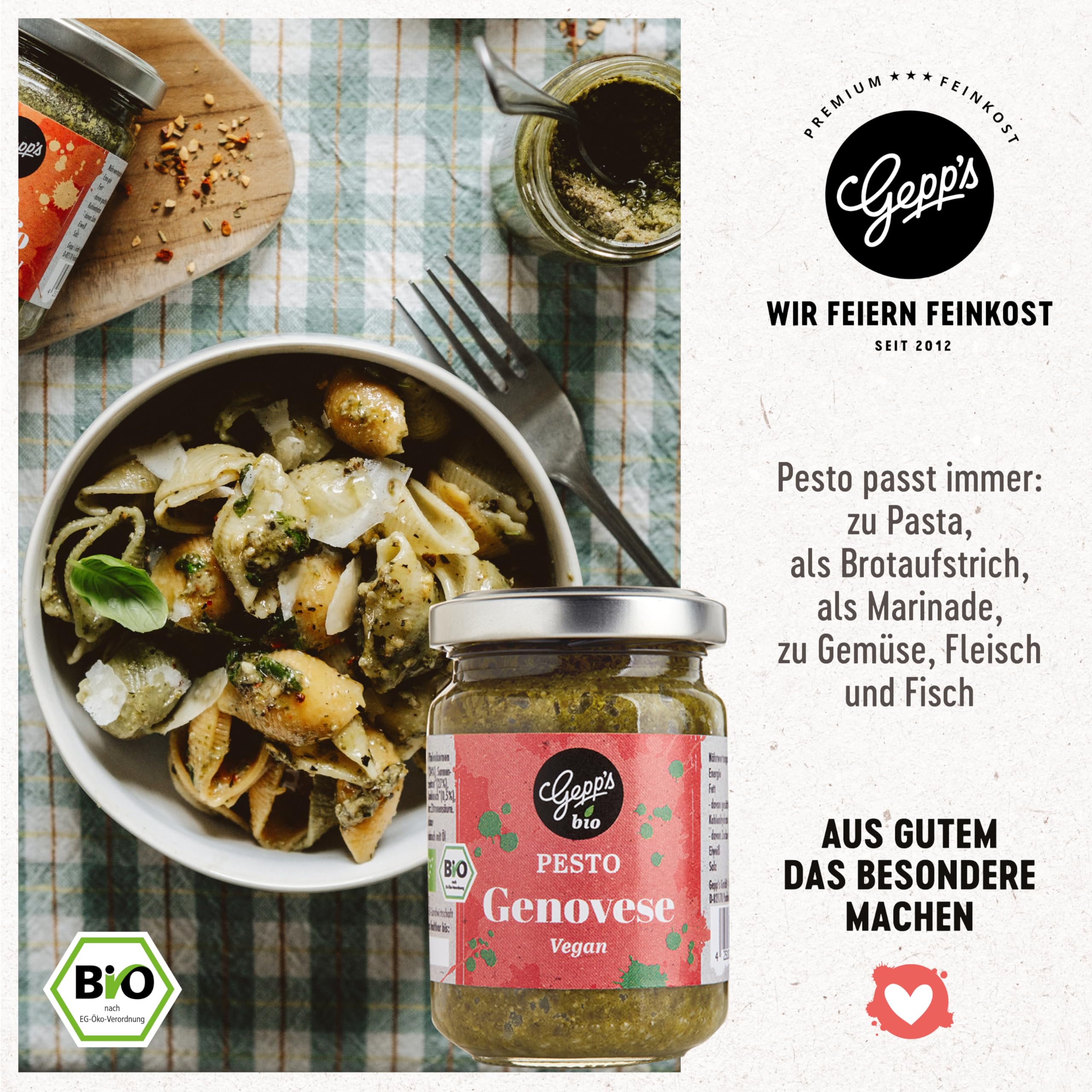 Gepp's Feinkost Candle Light Dinner Wundertüte Geschenkset mit Pasta, Pesto Genovese, Kräutern, Grissini