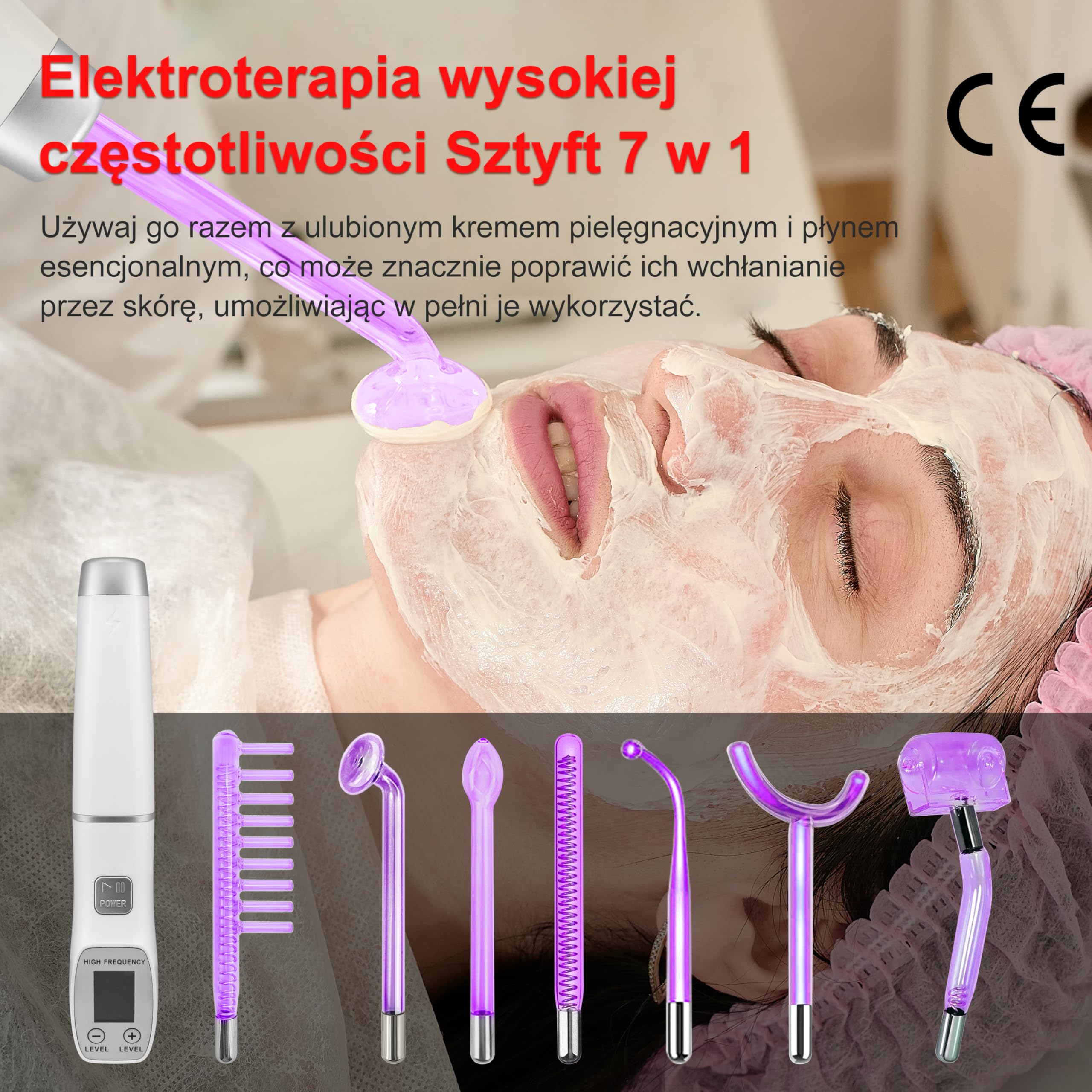 Różdżka elektroterapii o wysokiej częstotliwości z wyświetlaczem do odmładzania skóry trądzikowej
