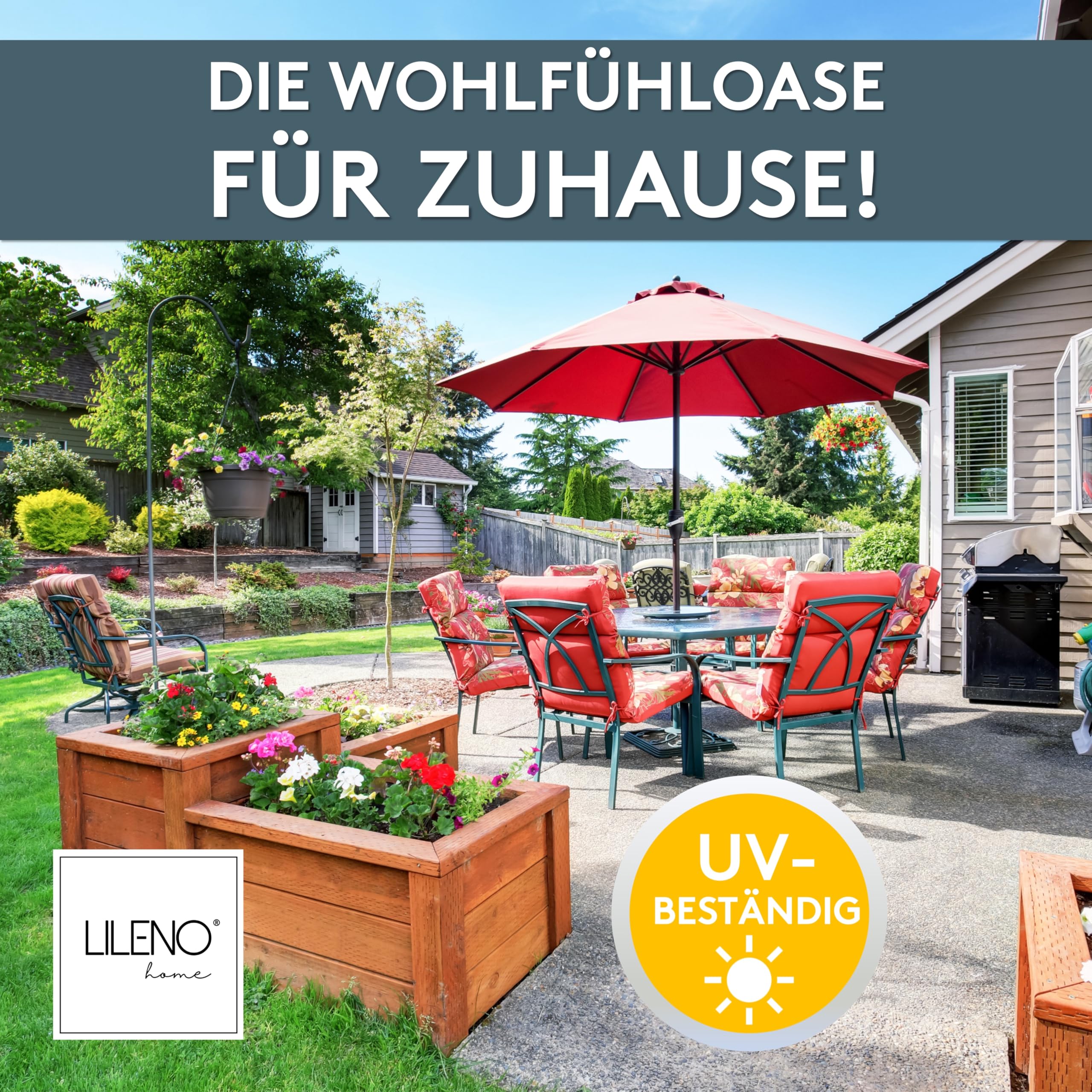 LILENO HOME Gartenstuhl Auflagen [2er Set - Niedriglehner] in Blau - Bequeme Liegen als Sitzauflagen für Gartenmöbel - Stuhlkissen für Gartenstühle und Klappstühle BAR