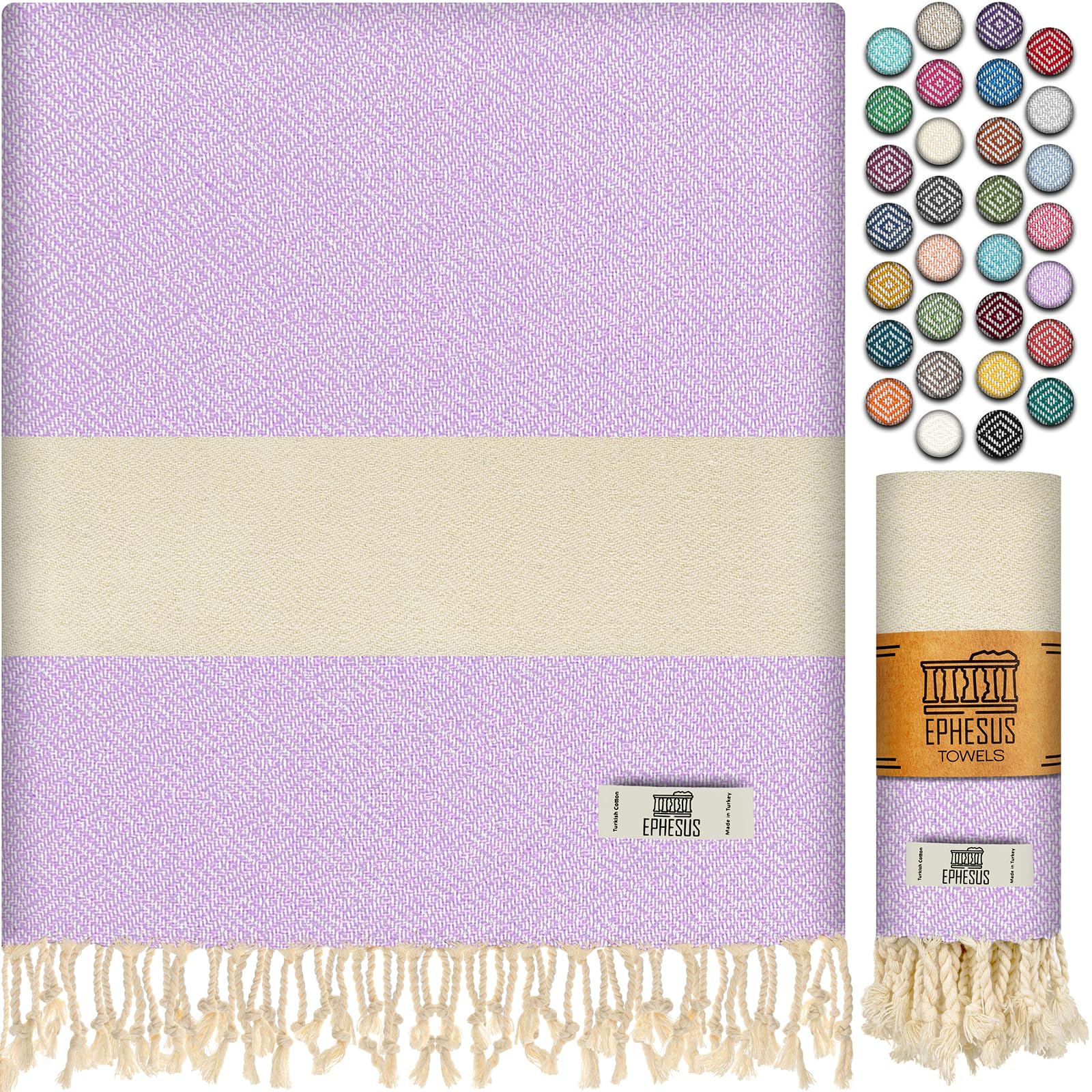 Turkish Beach Towel - 36x70 inch Oversized - Diamond Design - Turkish Towel for Beach, Bath, Pool, Gym, Yoga - Prewashed, Lightweight, Quick Dry (Pale Purple)