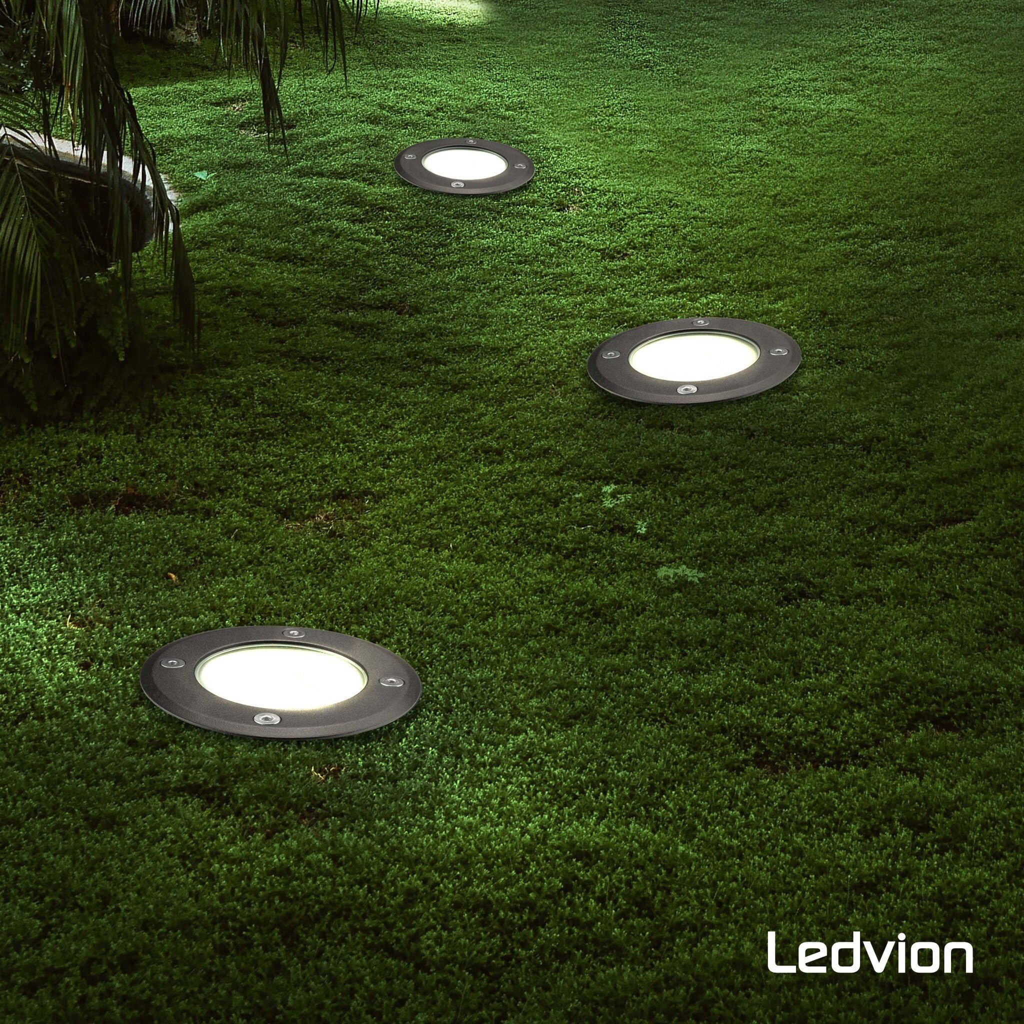 Ledvion - 9X LED Einbauleuchten Schwarz & Rund, IP67, GU10, 1m Kabel, Außenbeleuchtung, Terrassenbeleuchtung