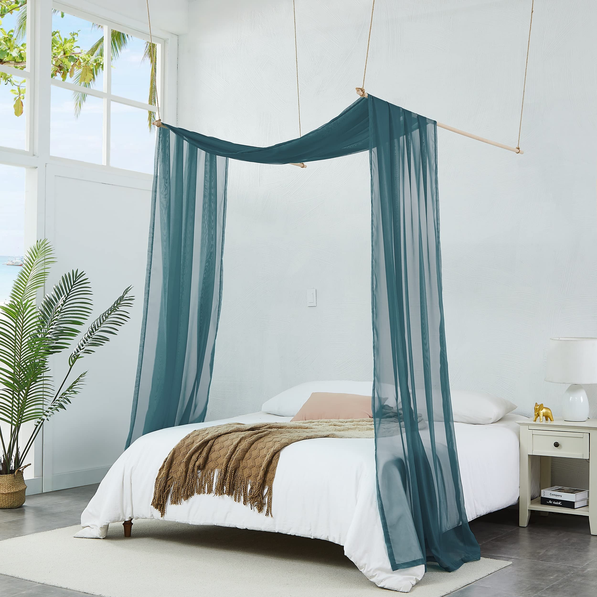 Warm Home Designs Set of 2 Dusty Blue Canopy Bed Curtains in 55 x 288 Inch Size. 2 King Bed Canopy Curtains Can Be Turned Into Canopy Scarf, Kids Bed Tent, Bed Canopy for Girls. BF Double D Blue 288
