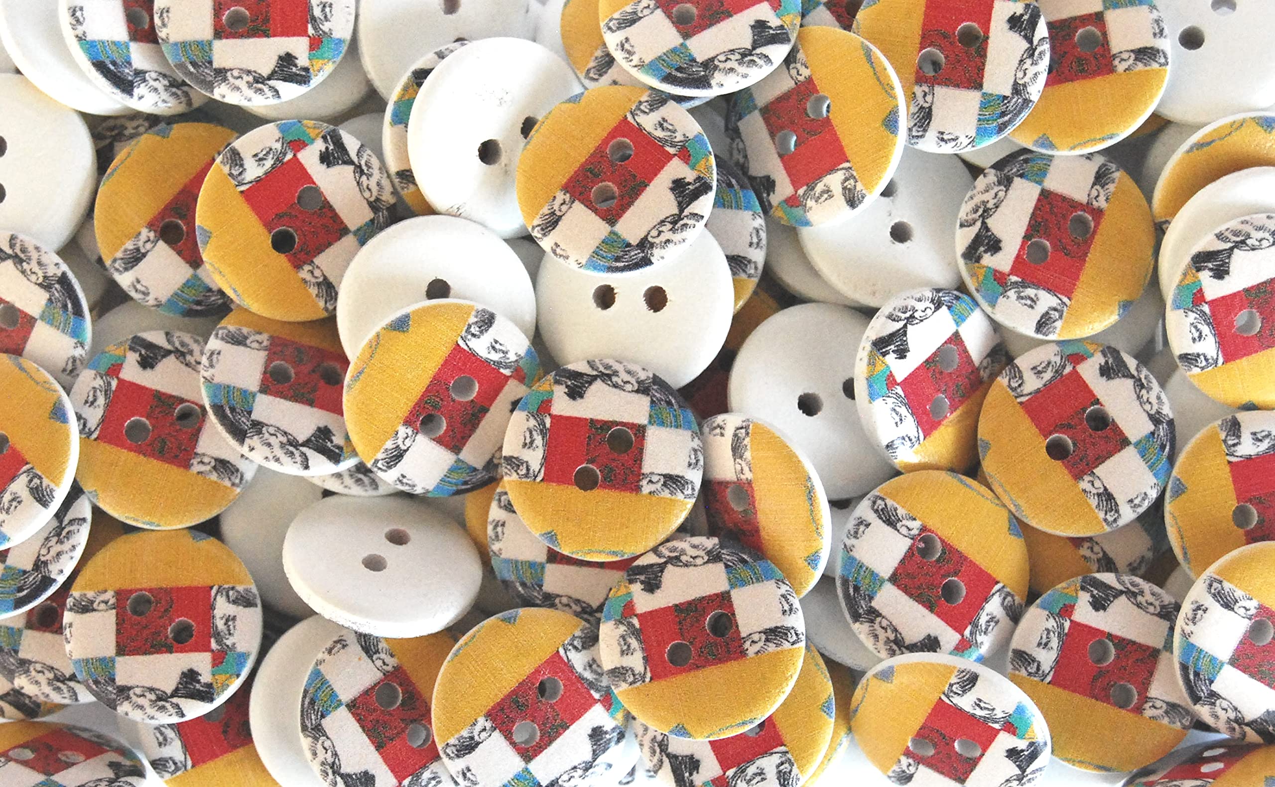 celloexpress Wooden Buttons Printed Abstract, Cute & Patterned - Unique Lovely Prints - Ideal for Sewing/Knitting/Clothes (celloexpress Abstract 4-20mm, Pack of 100)