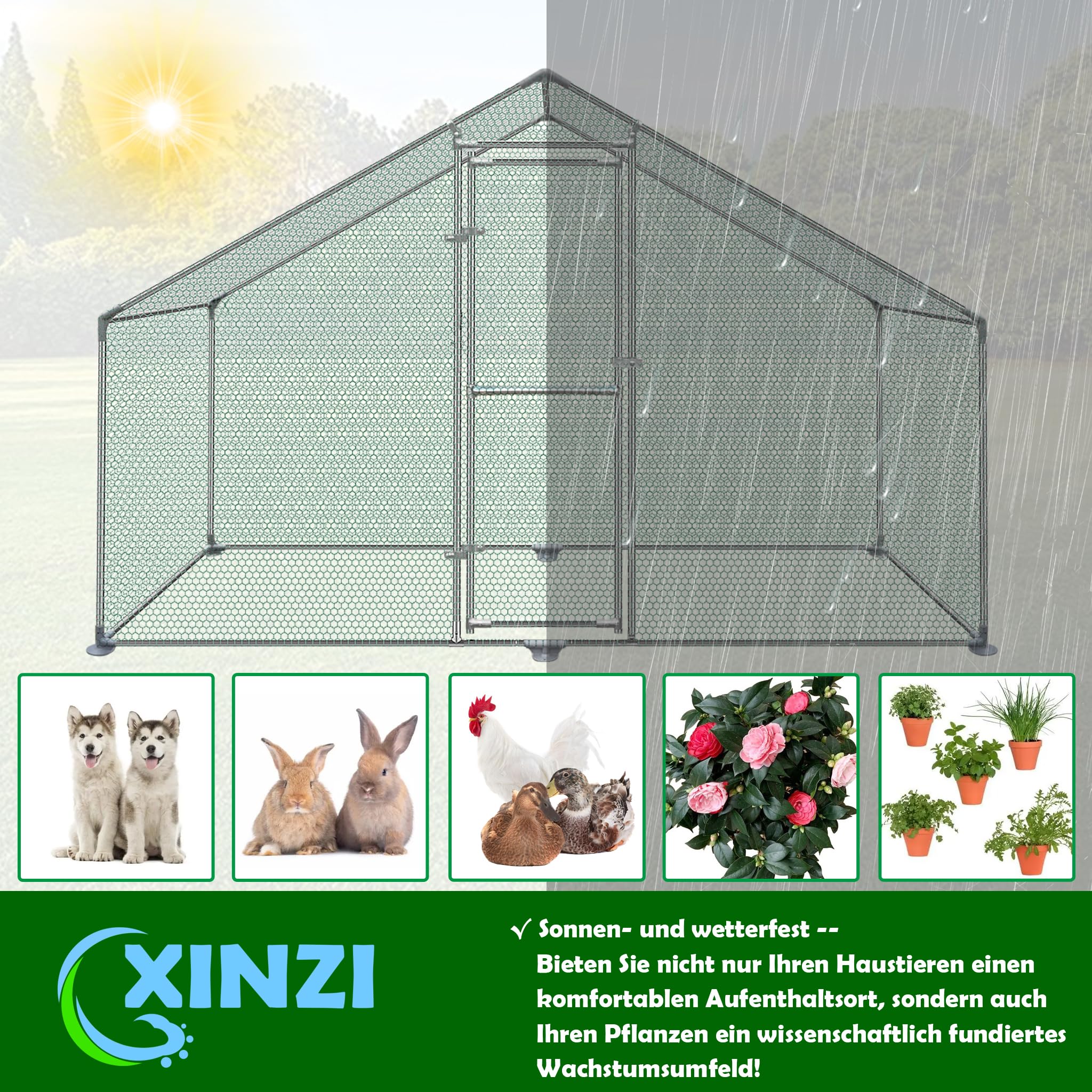 Recinto Per Conigli Esterno CADOCA 180x75x75 Cm | Con Protezione Solare E Tetto Rimovibile | Per Conigli, Porcellini D'India - Foto 6