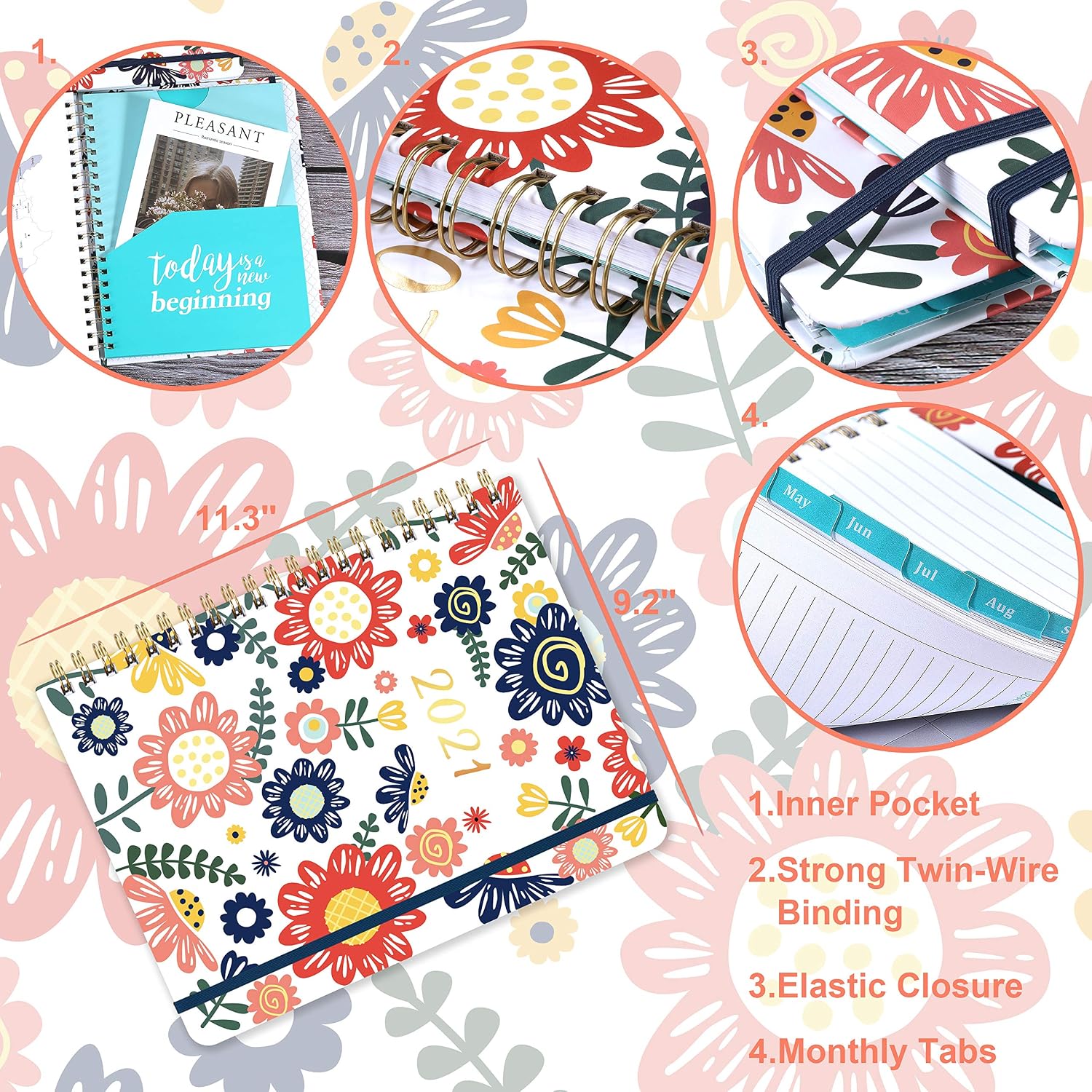 2021 Planner - Academic Weekly & Monthly Planner, 9" x 11.25", January 2021 - December 2021, Flexible Hardcover with Elastic Closure, Tabs, Inner Pocket