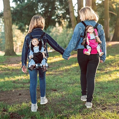 Miniatura 8 de Mochila de muñeca de felpa, rosa suave, tamaño de niño, saco cargable de dormir integrado para 18 x 15 pulgadas, muñecas. Muñecas americanas para
