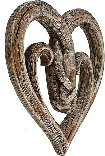 Miniatura 2 de Top Brass Heart Holding Hands Wall Decor Decorative Art Sculpture - Faux Wood Finish - Forever Love