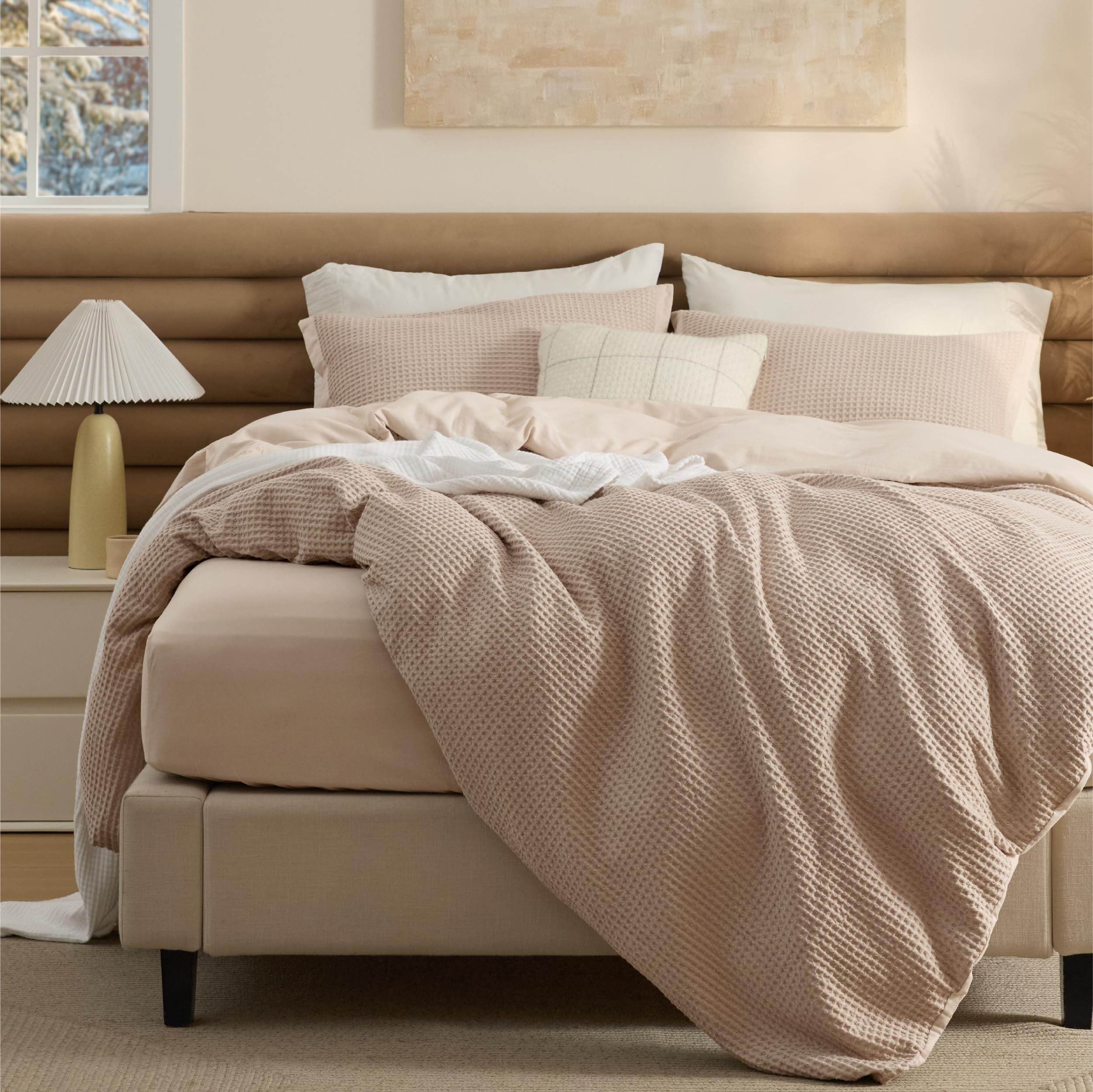 Bedsure PureWoven Cotton Waffle Duvet Cover Set with Fitted Sheet, Queen