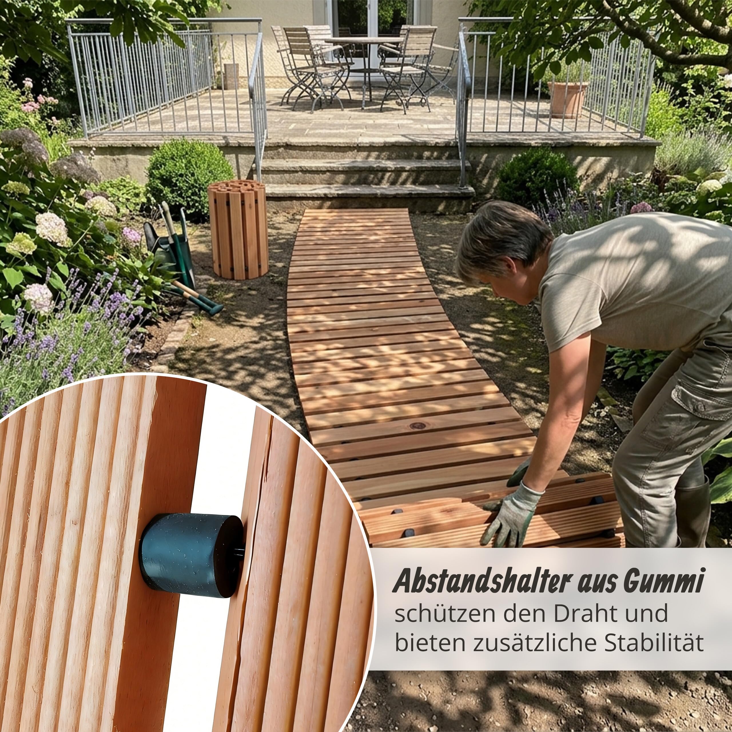 Relaxdays Rollweg Holz, Gartenweg rollbar, Holzweg Rasen, Pool & Strand, rutschfest, HBT: 2x245x55 cm, Gartenpfad, Natur