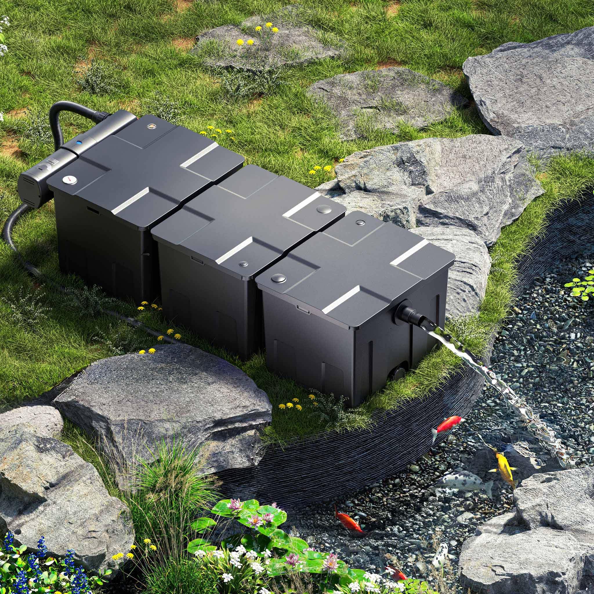 Wiltec Komplettset: CBF-350C Teichfilter bis 90000 L Teichfilteranlage als Durchlauffilter, CUV-224 Teichklärer UVC Klärer mit 24 Watt UV-C Leistung