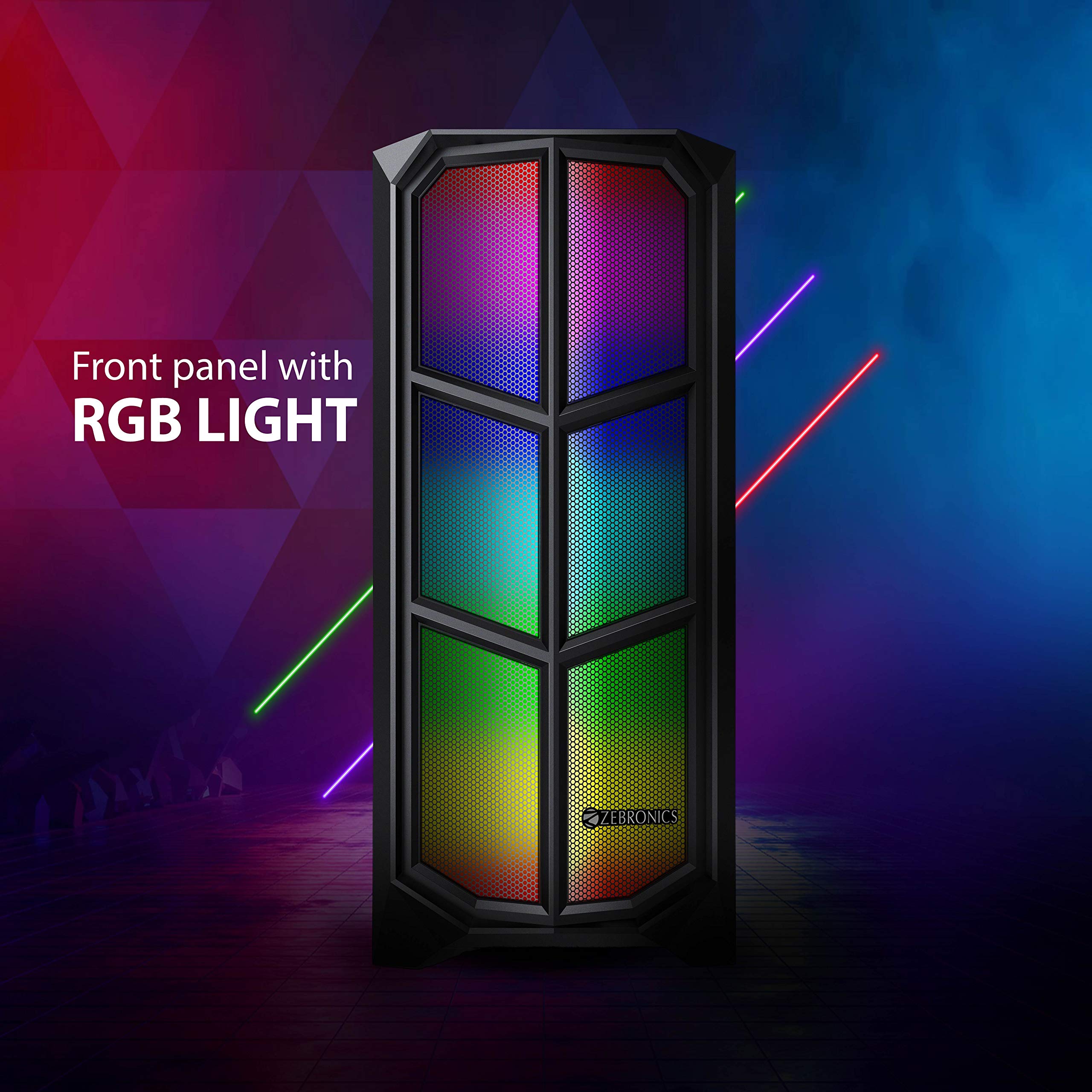 ZEBRONICS ZebIronside (ZEB872B) Premium Gaming Chassis with a Front Panel RGB Light, 15 LED