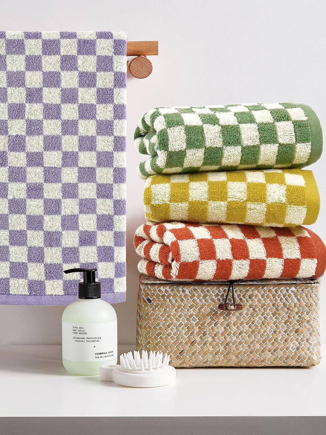 Jacquotha Hand Towels for Bathroom 4 Pack, Cotton Face Towels Soft Absorbent for Spa Bath Gym Kitchen, Hand Towel Set Decorative Checkered, 13 x 29 Inches, 4 Colors