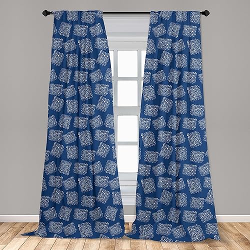 Miniatura 3 de Ambesonne Cortinas azules y blancas para ventana, composición japonesa tradicional, cuadros manchados estilo acuarela, decoración ligera, juego de 2
