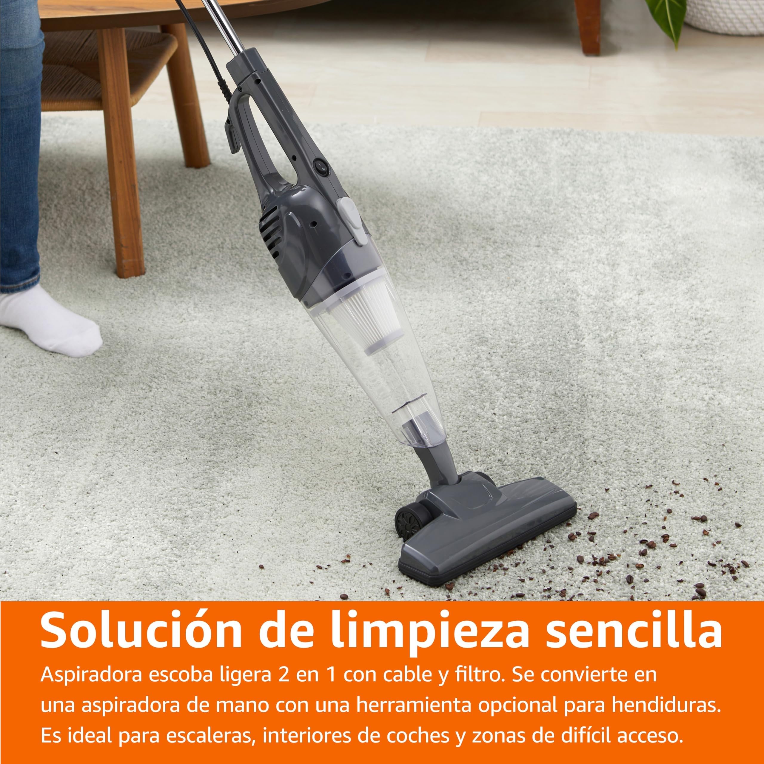 Amazon Basics Aspirador de barra, dispositivo 2 en 1 con cable, motor ECO, filtro Reemplazable, bajo peso, Negro