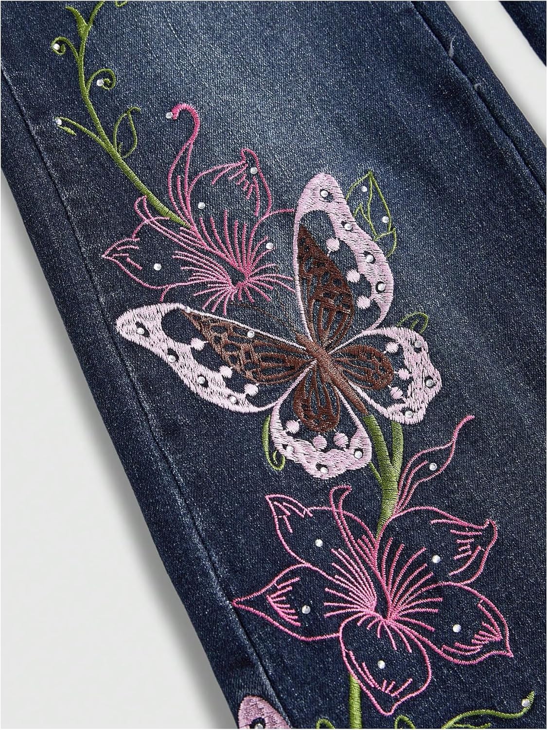 SOLY HUX Women's Y2k Bell Bottom Jeans Butterfly Embroidery Casual Denim Flare Pants - Image 2