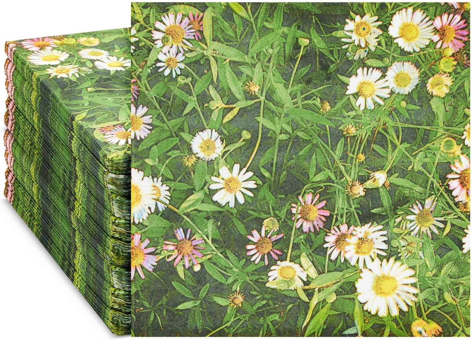 Juvale Daisy Paper Napkins - Absorbent 2-Ply Tissue Paper - Garden & Bridal Shower Party Decoration - Cocktail Napkins for Tea Gatherings - Pack of 100, 6.5 x 6.5 in, Pink