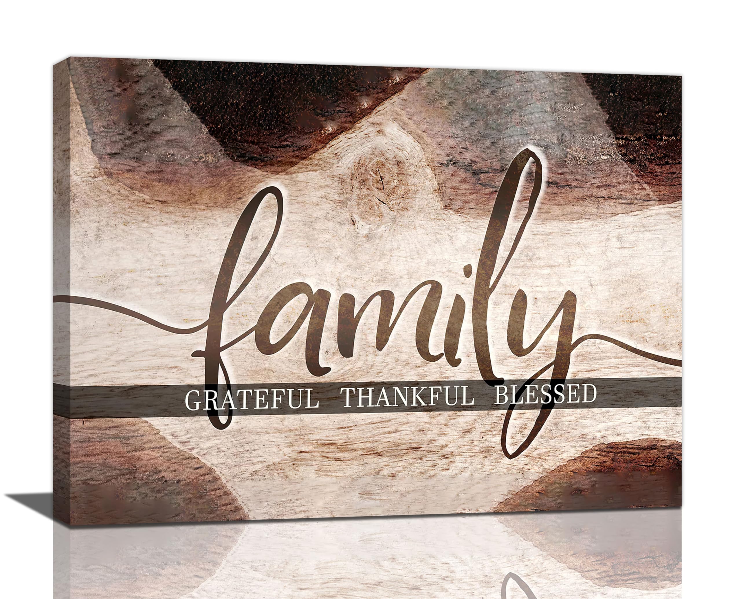 Large Family Wall Art Family Word Sign Pictures Wall Decor Home Quotes Grateful Thankful Blessed Canvas Painting Print Decor Artwork Framed for Living Room Bathroom Master Bedroom Dining room 16"x12"