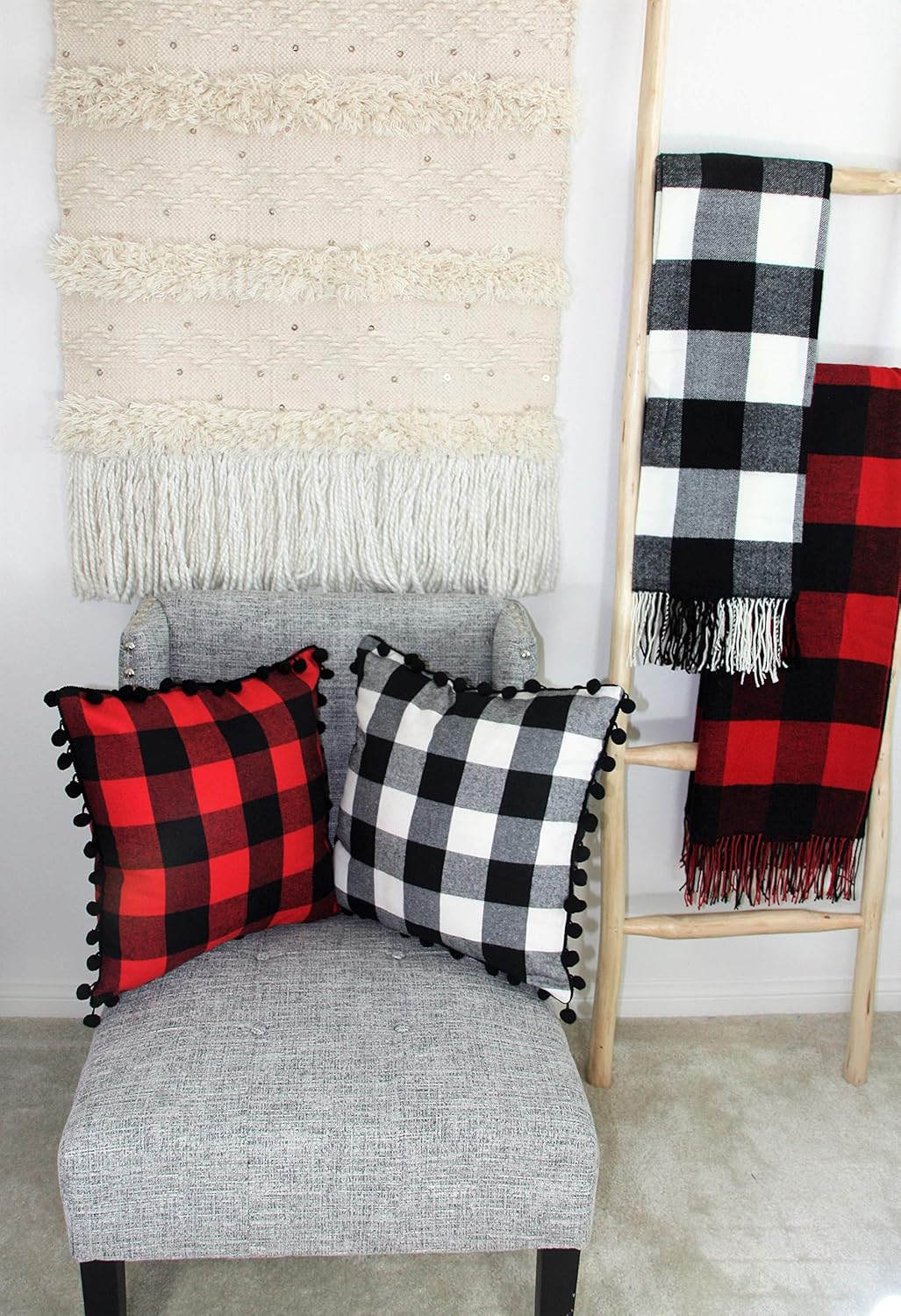 Buffalo Plaid Pillow Covers 18 x 18 inch – Premium Plaid Throw Pillow Covers – Buffalo Check Pillow Covers – Lovely Farmhouse Style Throw Pillows for Couch and Bed (18"x18" Cover, Red/Black)