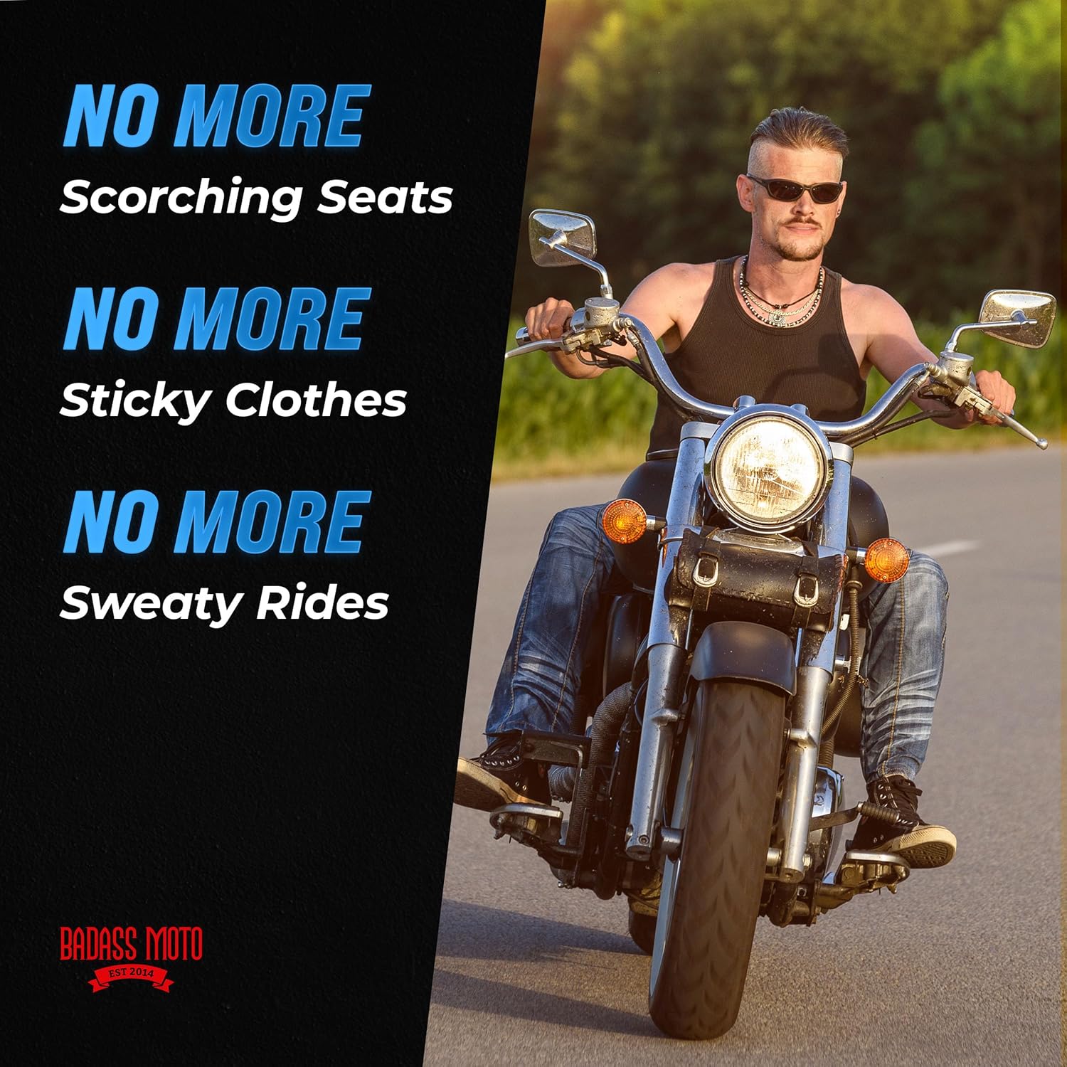 Badass Moto Cool Mesh Motorcycle Seat Cover, Max Airflow Motorcycle Seat Pad, Cooling Seat Cushion Stops Sweat, Adds Sun Shade. Removable Padded Insert. Fits Harley Davidson, Cruiser, Sport Bikes - LG