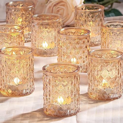 24 portavelas votivas doradas, portavelas de velas de té para decoración de mesa de boda, portavelas dorados para centro de mesa, fiesta de