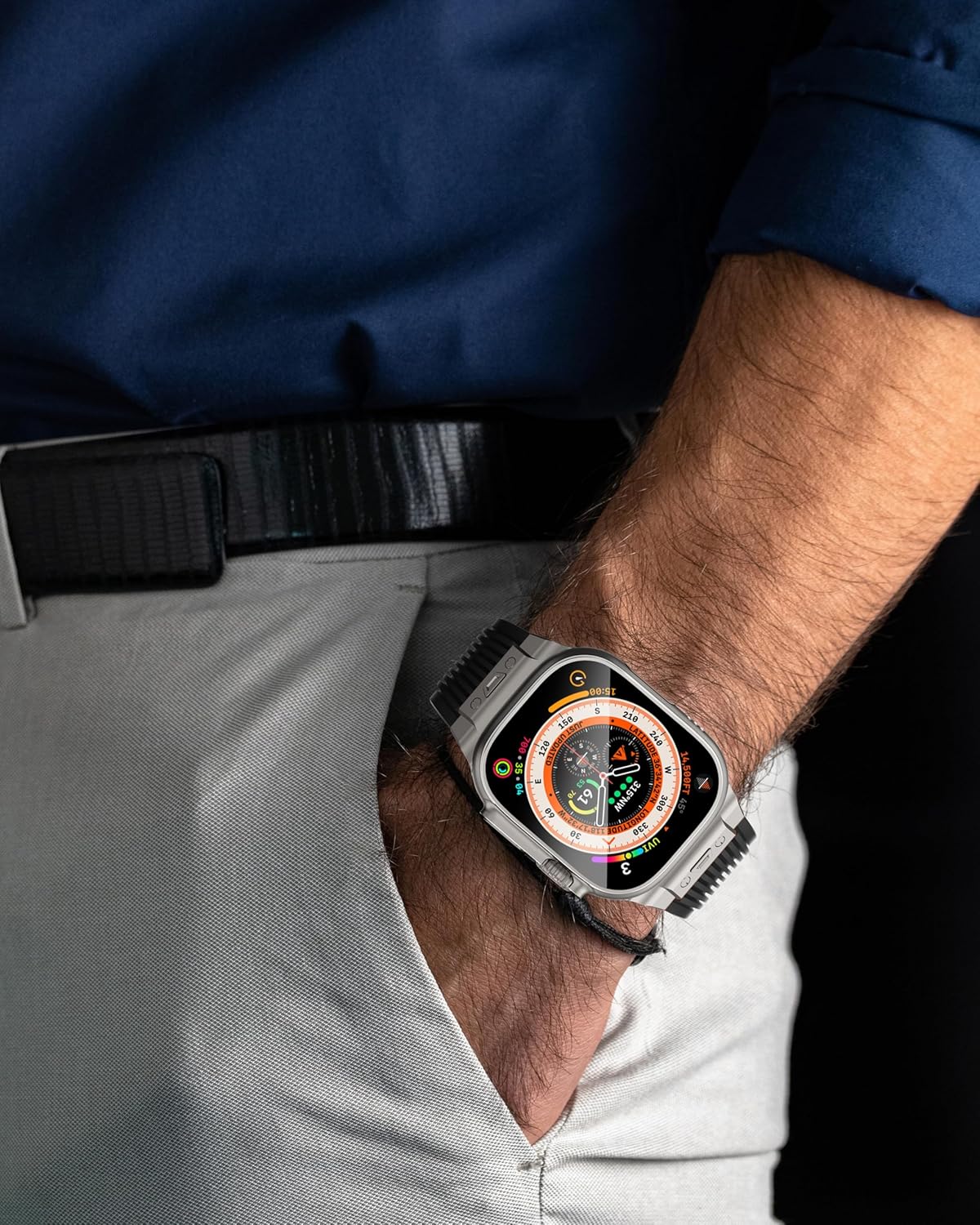 NewWays Watch Band for Apple Watch Ultra 2 Band 49mm 45mm 44mm 42mm, Luxury Rugged Silicone Rubber Strap with Metal Connector & Folding Clasp for iWatch Ultra Series 9 8 7 6 5 4 3 2 1 SE for Men - Image 6