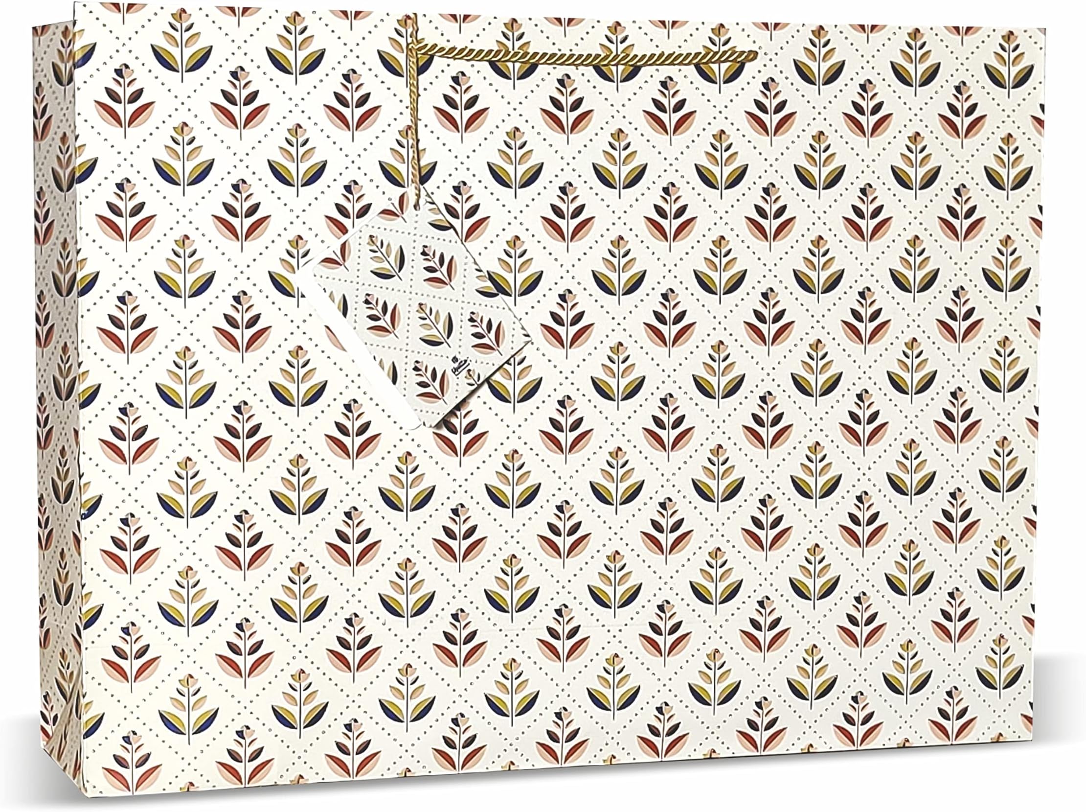 VESTTA -ELEGANCE REDEFINED Gifts Bags, Extra Large, 17 (L) x 5 (B) x 13 (H) Inches, Indian Roses Pattern, Matt Finish, for Weddings, Birthdays, Diwali with Gift Tags (10),Beige,Pack of 10