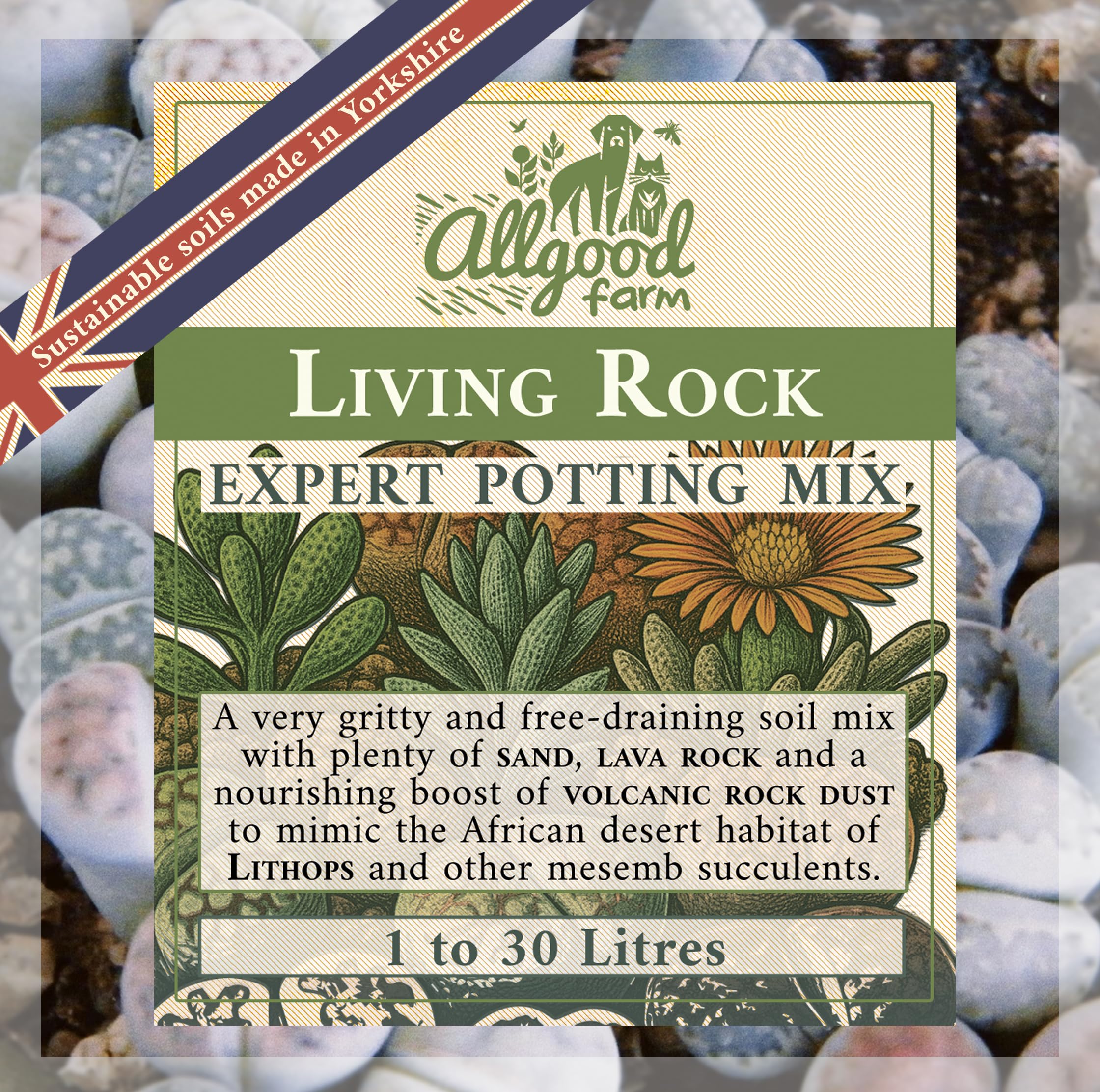 Allgood Farm Living Rock Soil - Expert Potting Mix for Lithops, Mesemb, Titanopsis, Aloinopsis, succulents (15 Litres x 2)