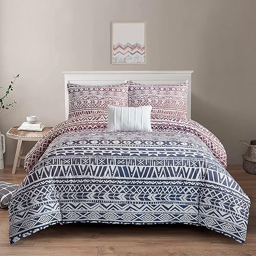 King Size Comforter Set Bed - Style Quarters 3 Pieces King Comforter Set Geometric Boho Comforter Sets King Size Bed Sets Soft Comfort Bedding Sets for All Season 106x90 Gradient