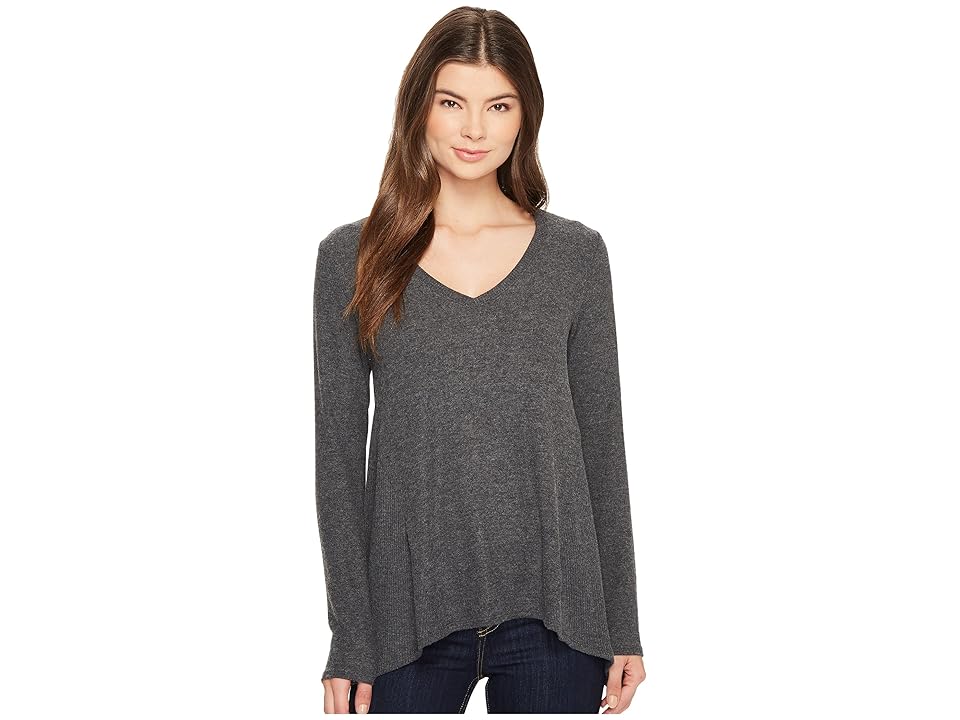 

Michael Stars Super Soft Madison Long Sleeve V-Neck Top (Charcoal) Women's Clothing