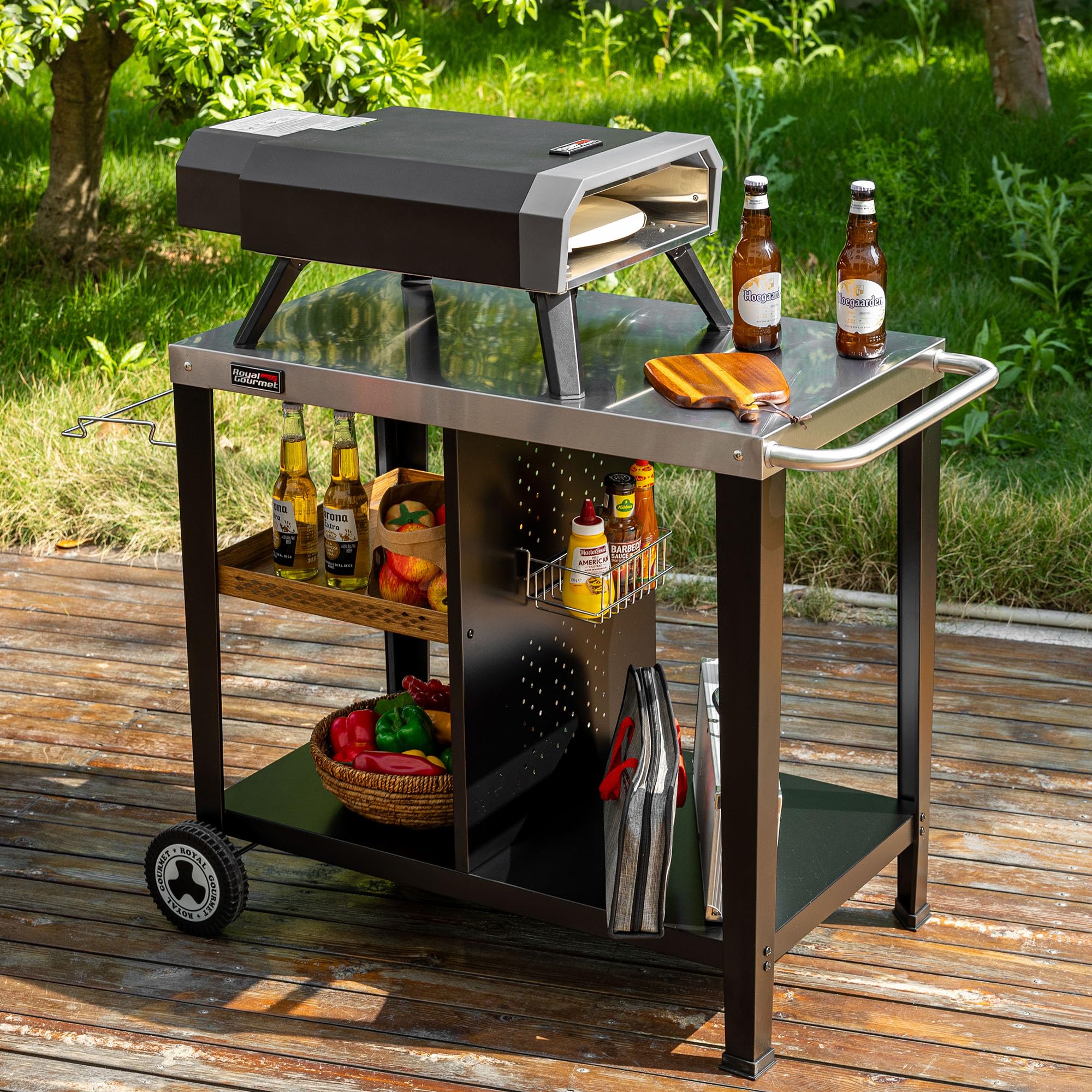 Royal Gourmet Desserte Extérieure pour Plancha, Chariot pour Barbecue avec Dessus de Table en Acier Inoxydable 85 x 50 cm, Style Vintage Industriel, Convient pour Cuisine et Jardin