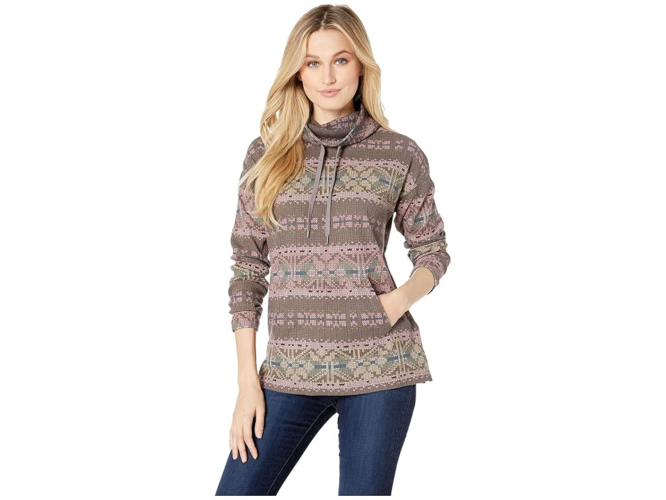 

CHAPS Summer Waffle Long Sleeve Knit (Mocha/Rose) Women's Clothing