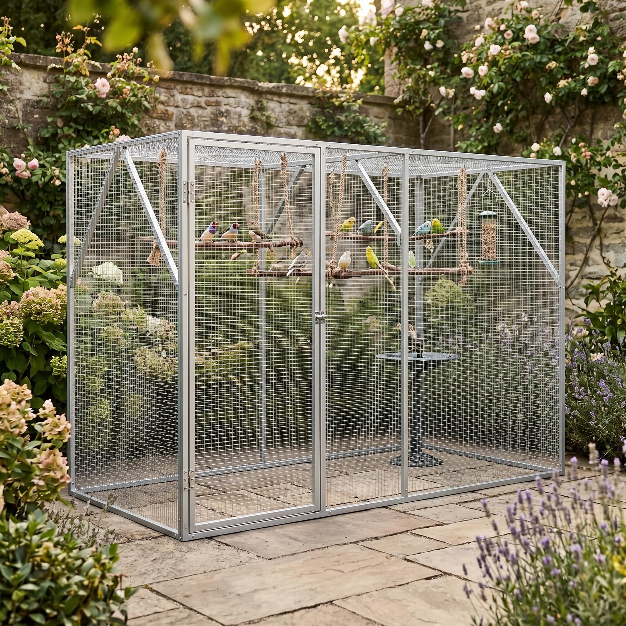 ACAGALA Jaula grande para pájaros, pajarera XXL de metal con puerta y alambre galvanizado, jaula para mascotas para periquitos, pinzones, 208x102x108 cm