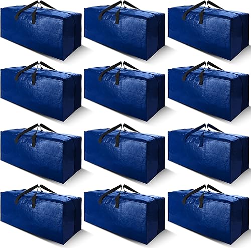 Paquete de 12 bolsas de mudanza resistentes con correas de mochila, asas fuertes y cremalleras, bolsas de almacenamiento para ahorrar espacio,